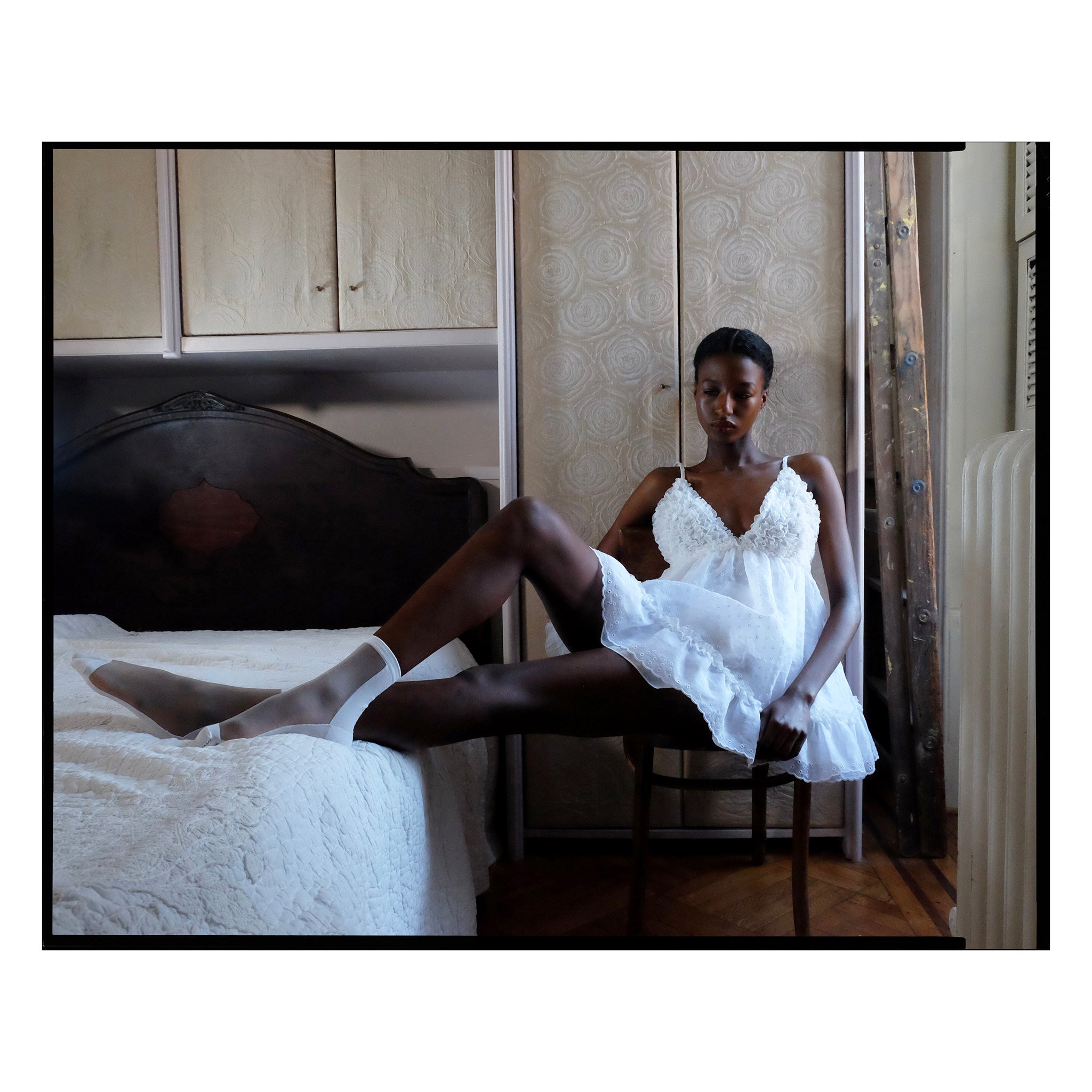 White San Gallo Organdy Ruffled Mini Dress