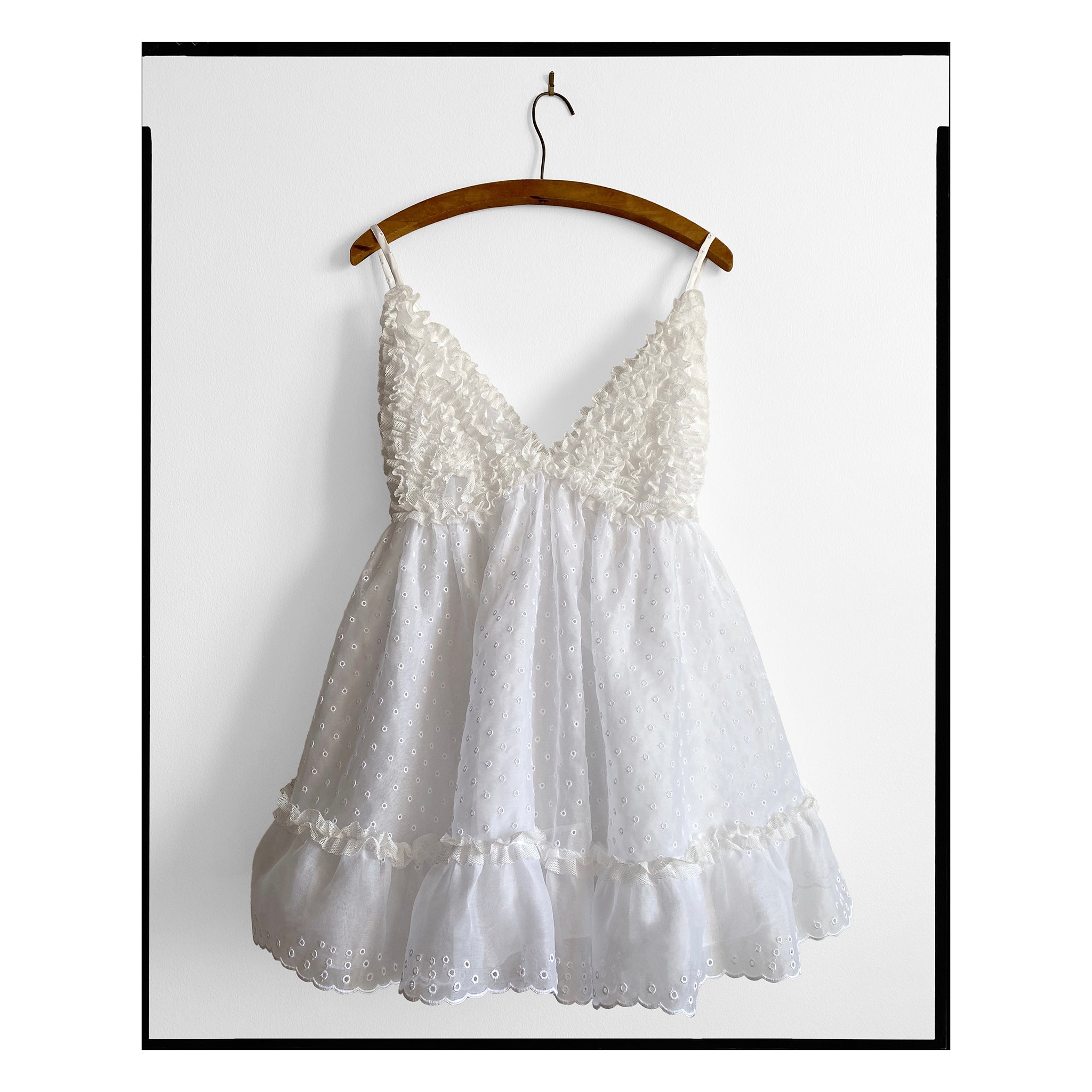 White San Gallo Organdy Ruffled Mini Dress