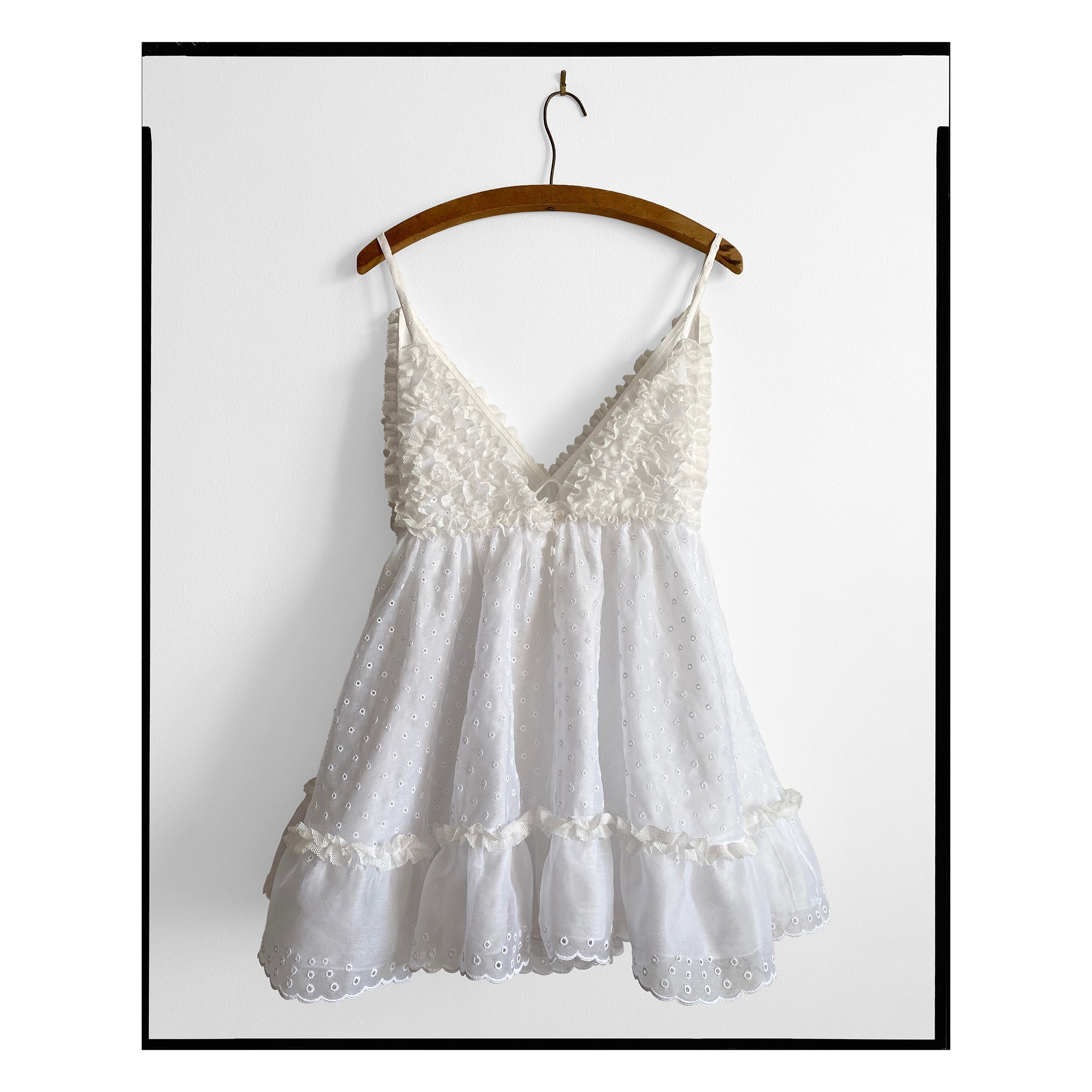 White San Gallo Organdy Ruffled Mini Dress