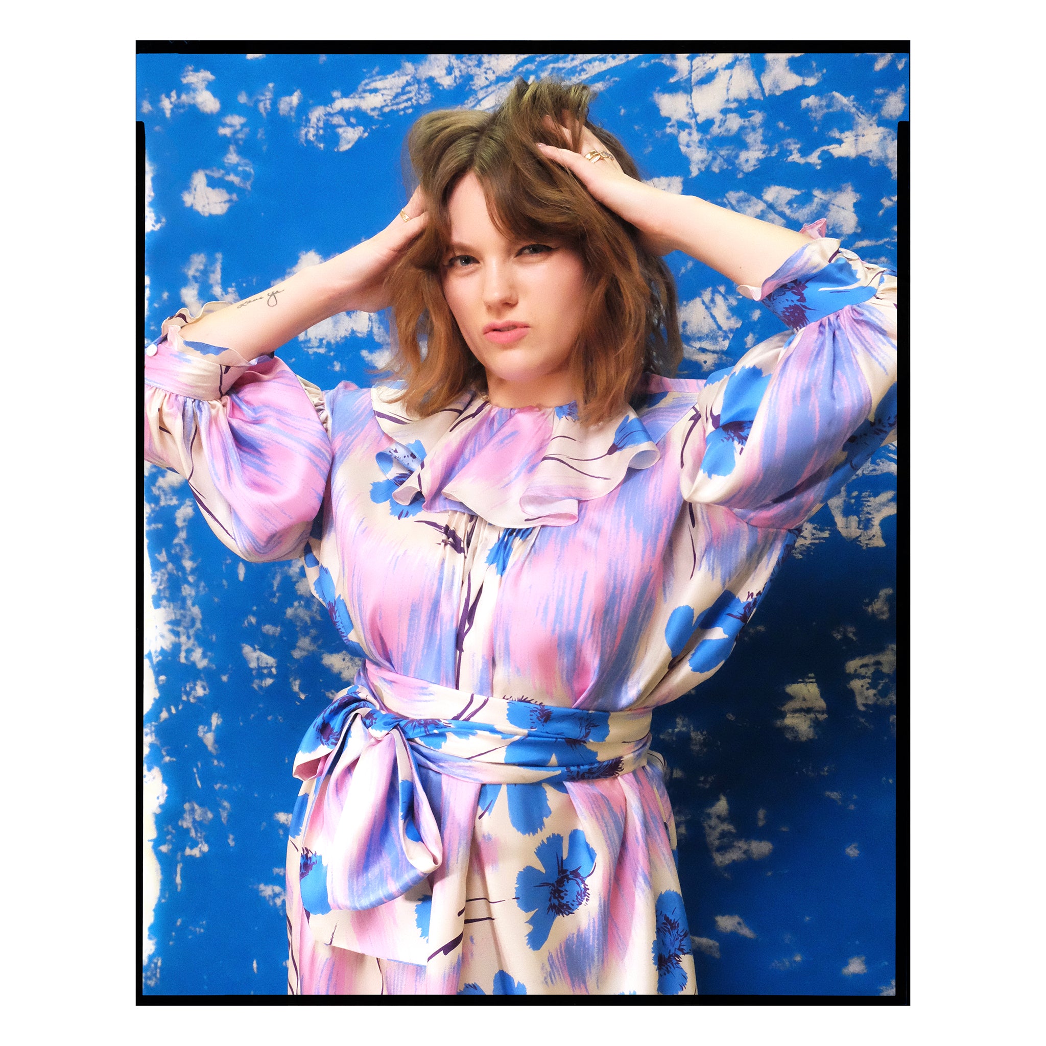 Painterly Floral Silk Twill Smock Dress