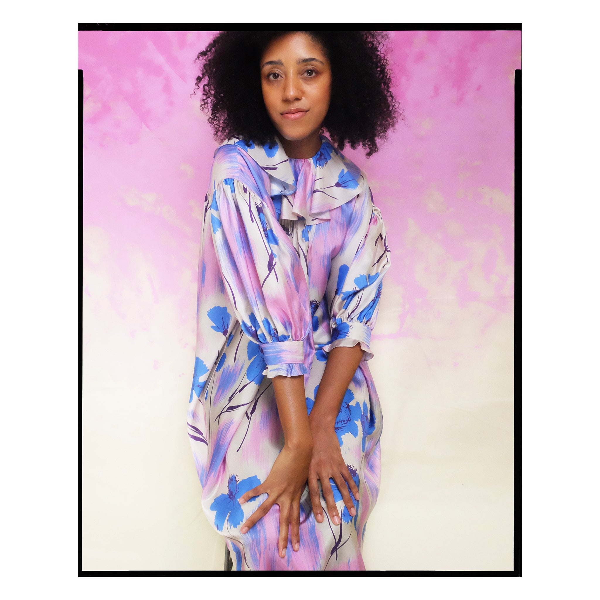 Painterly Floral Silk Twill Smock Dress