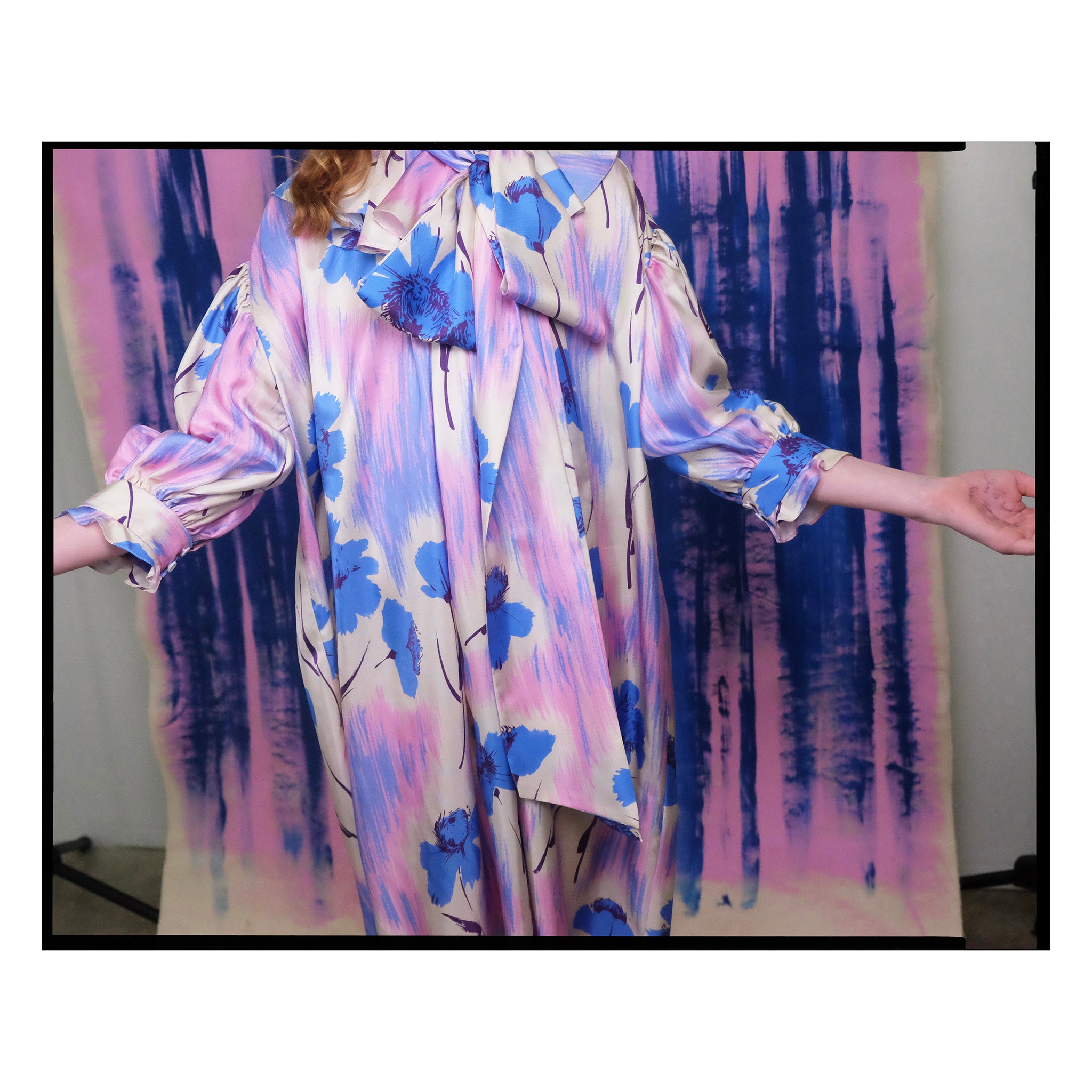 Painterly Floral Silk Twill Smock Dress