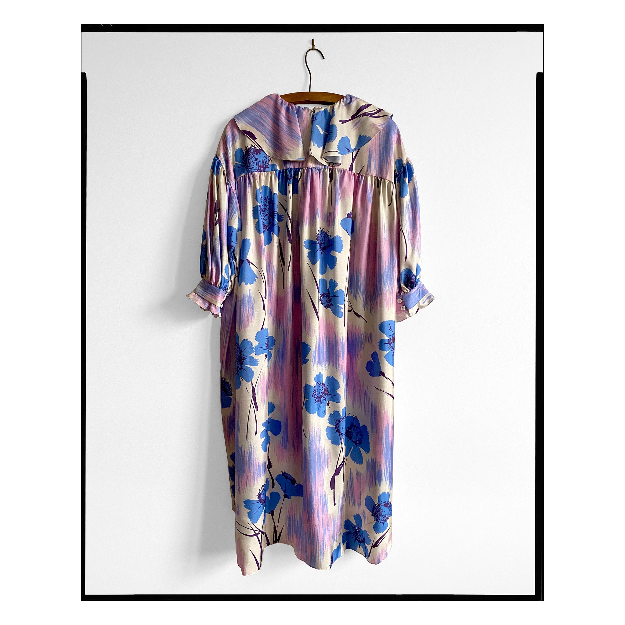 Painterly Floral Silk Twill Smock Dress