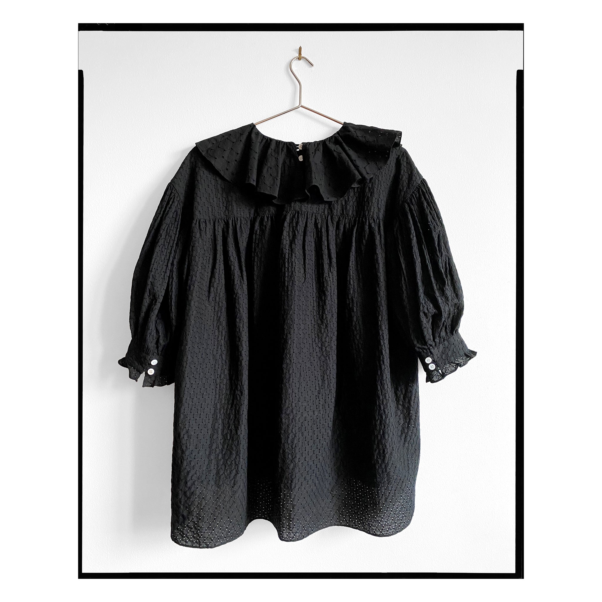 Black Mixed Eyelet Ruffle Tunic