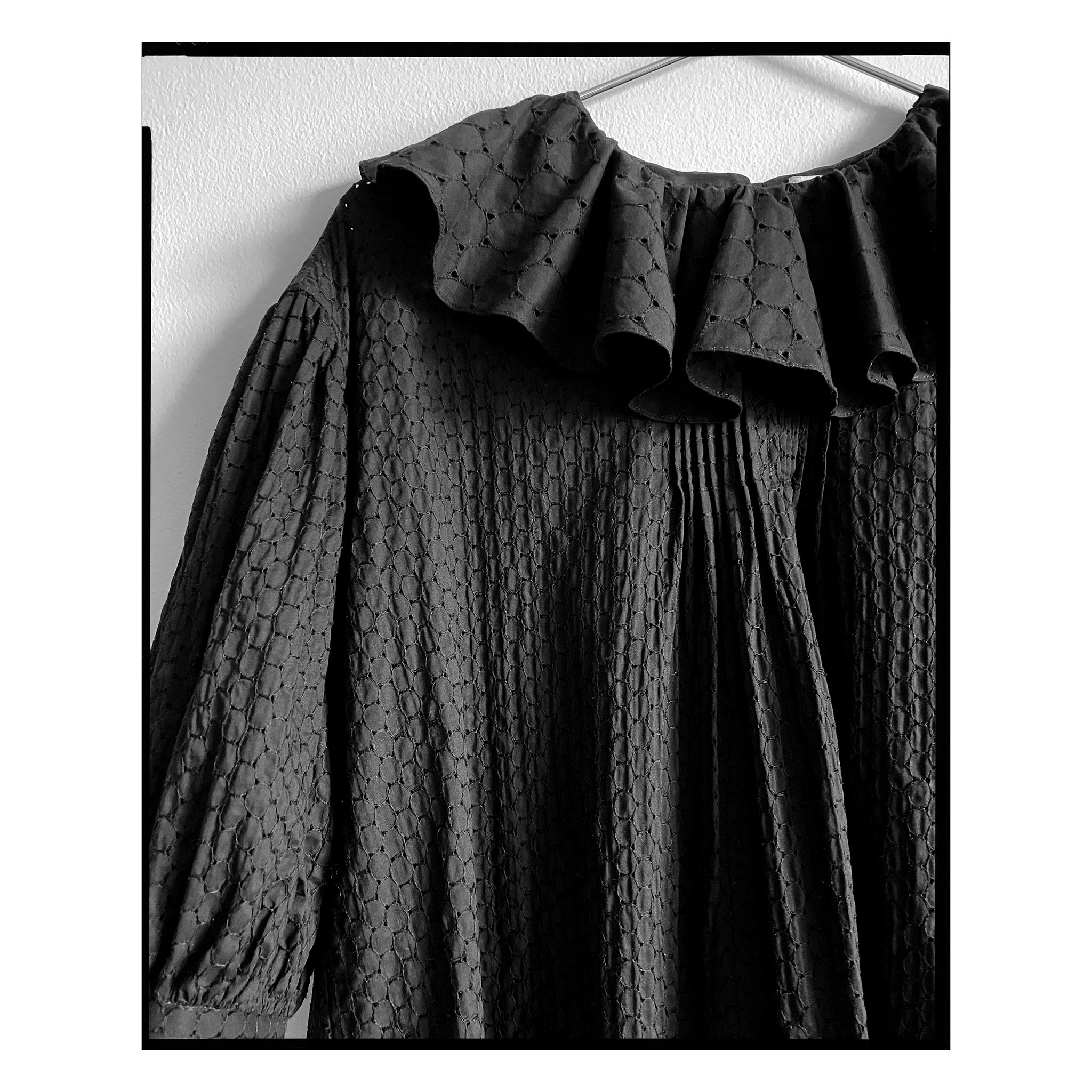 Black Mixed Eyelet Ruffle Tunic