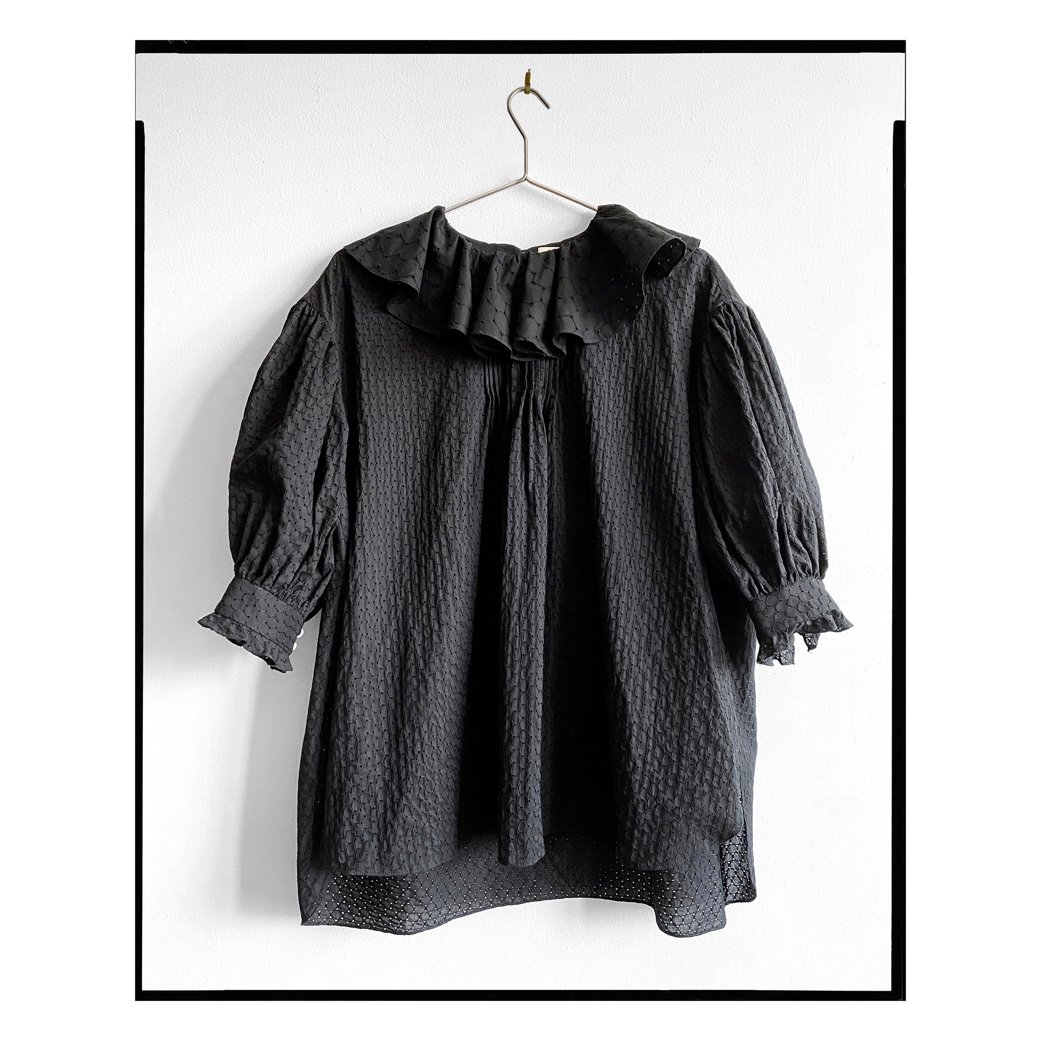 Black Mixed Eyelet Ruffle Tunic