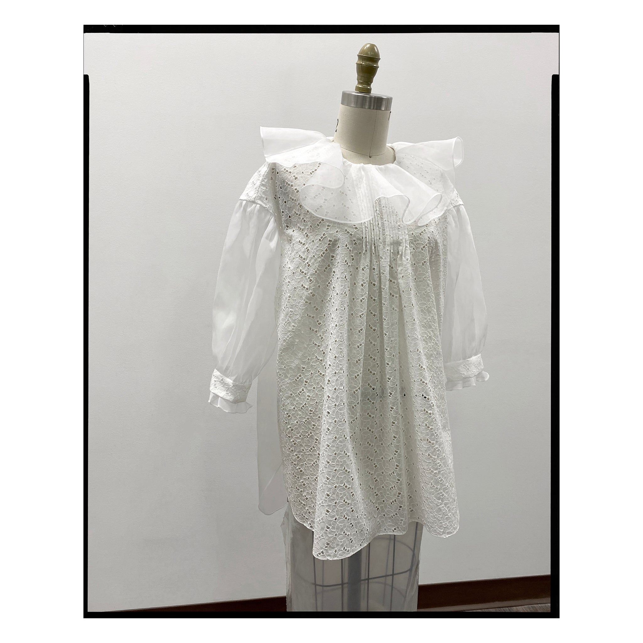White Eyelet Sheer Back Ruffle Tunic