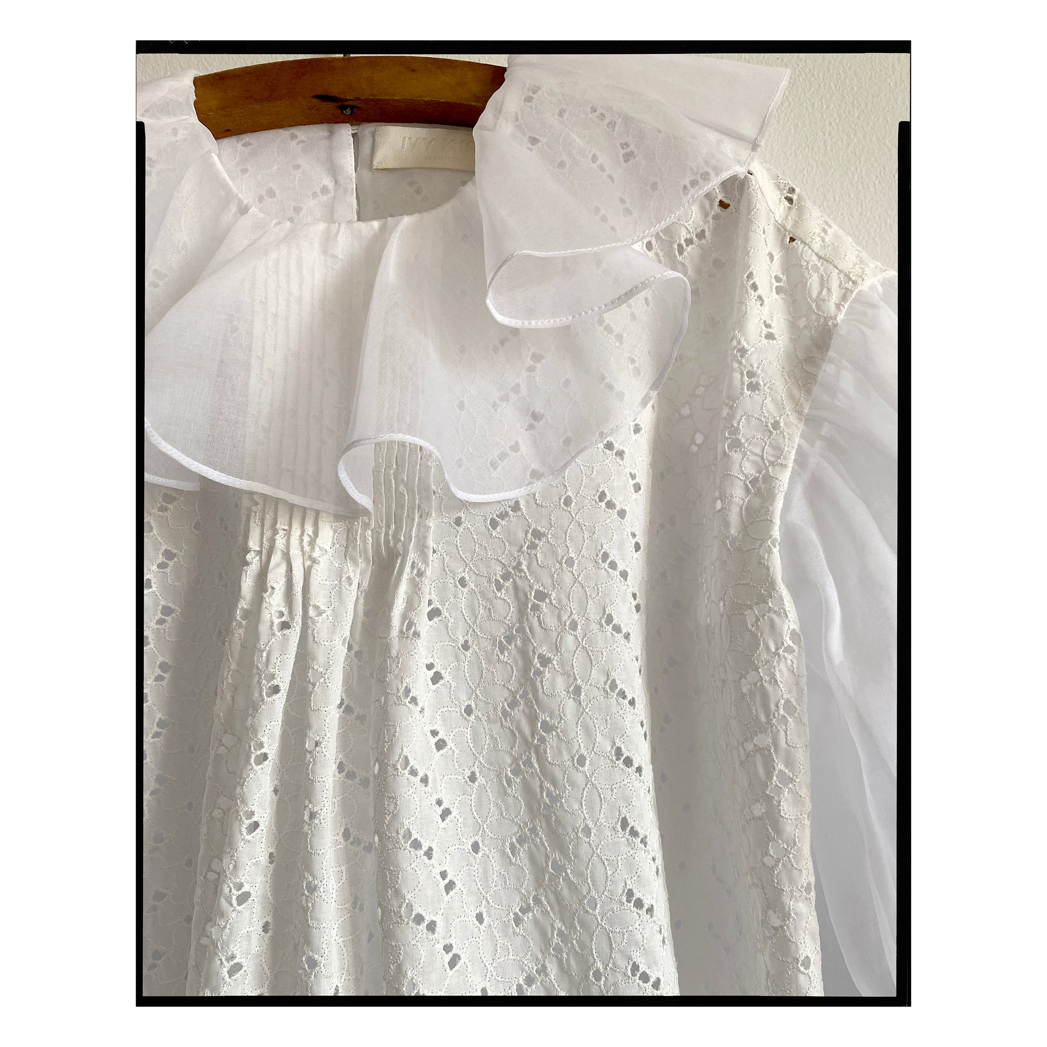 White Eyelet Sheer Back Ruffle Tunic