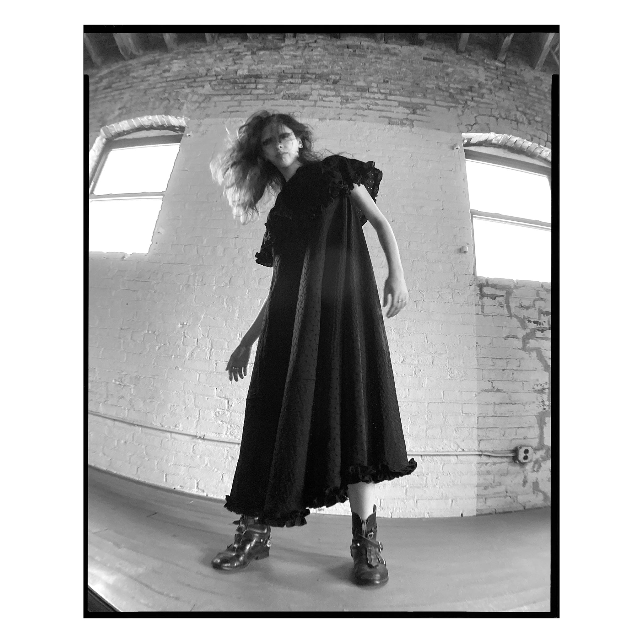 Black Mixed Eyelet Capelet Maxi Dress
