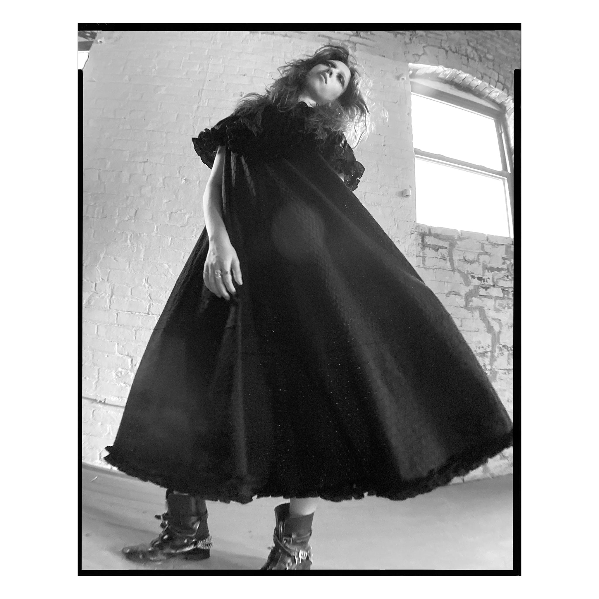 Black Mixed Eyelet Capelet Maxi Dress