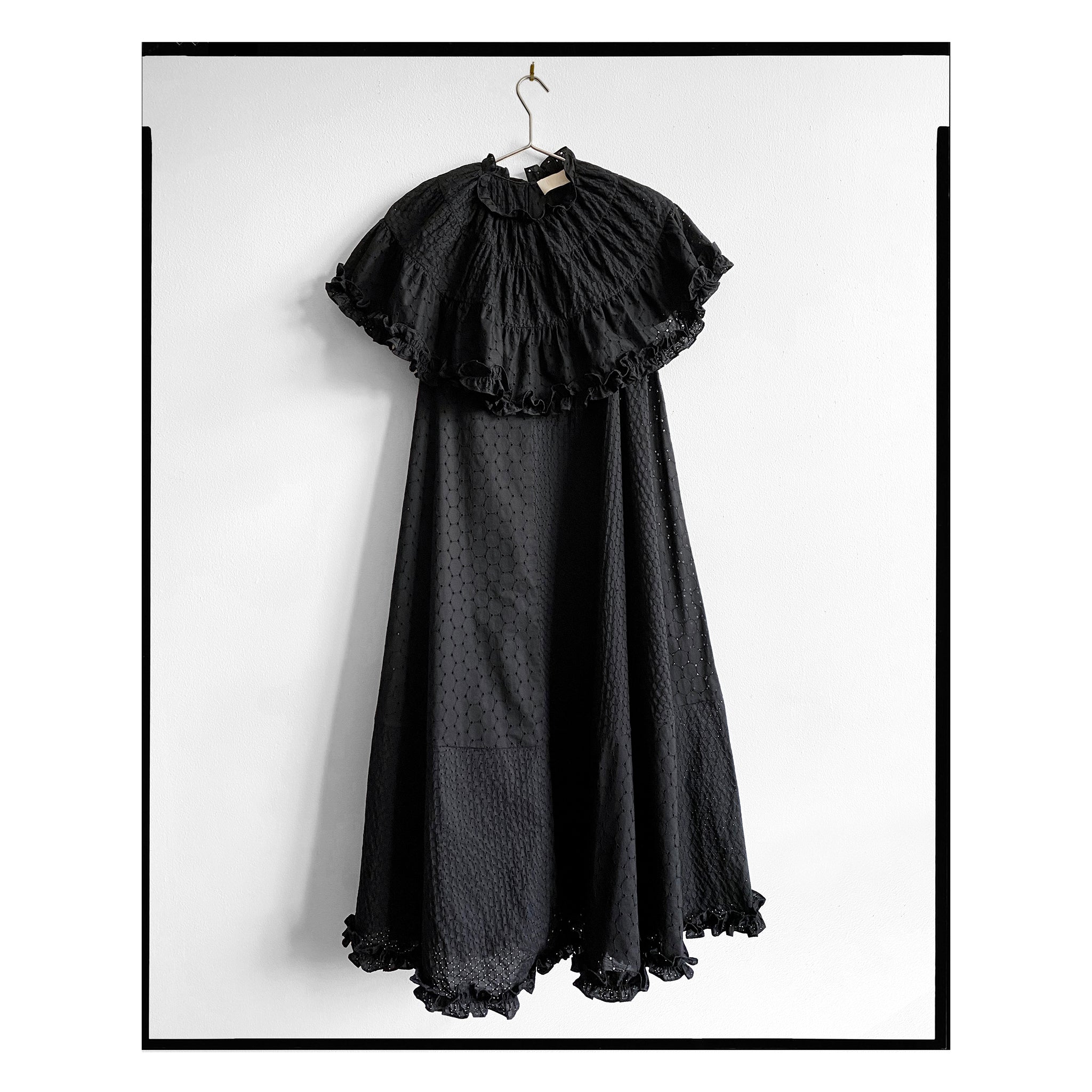 Black Mixed Eyelet Capelet Maxi Dress