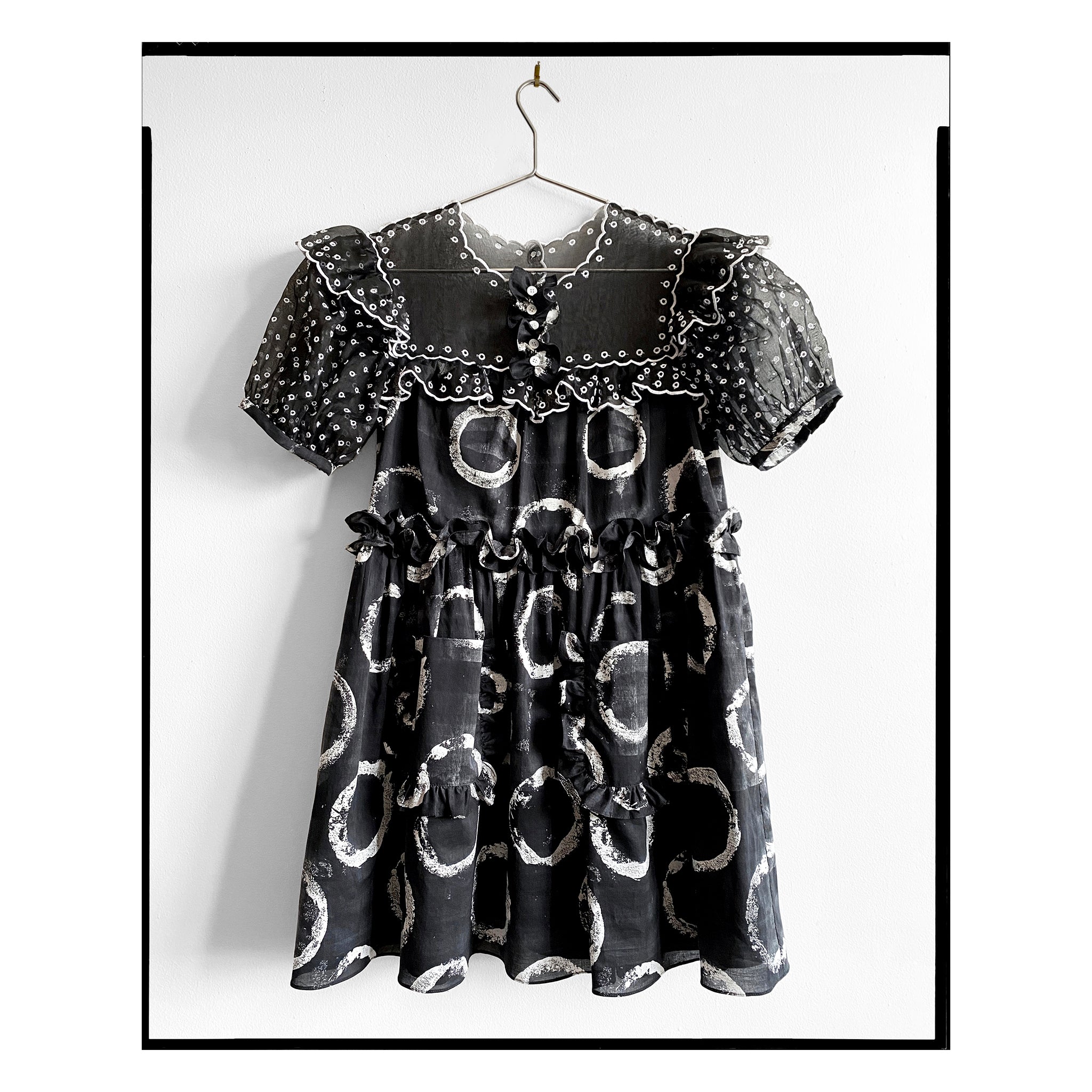 Dot San Gallo Yoke Puff Sleeve Mini Dress