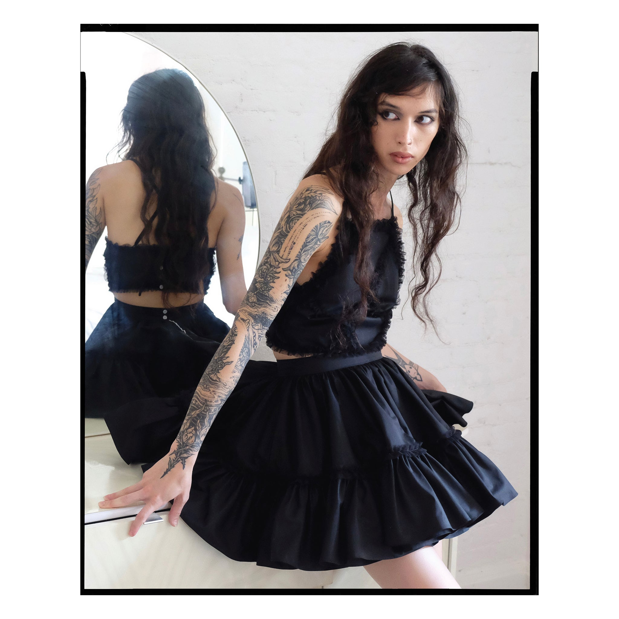 Black Poplin Mini Petticoat Skirt