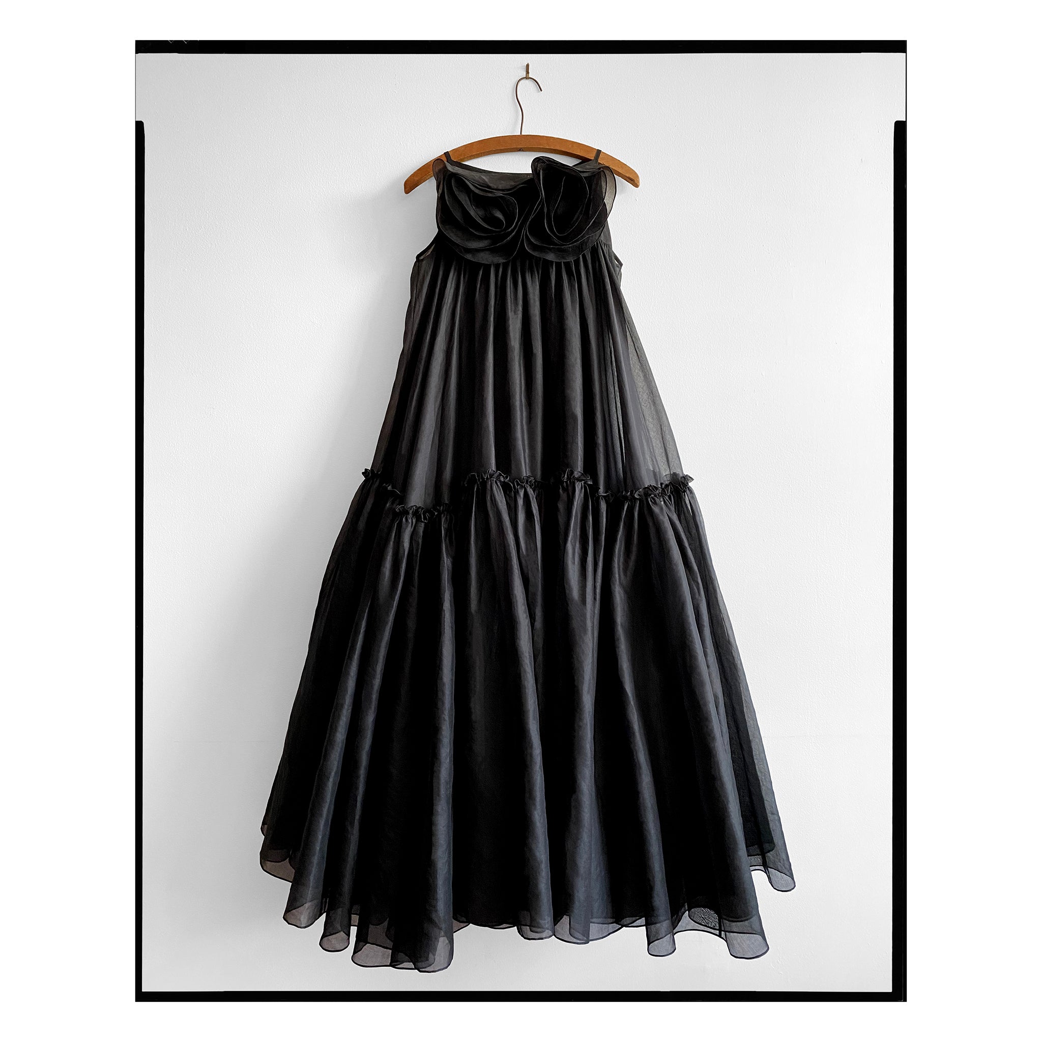 Black Organdy Rose Trapeze Gown