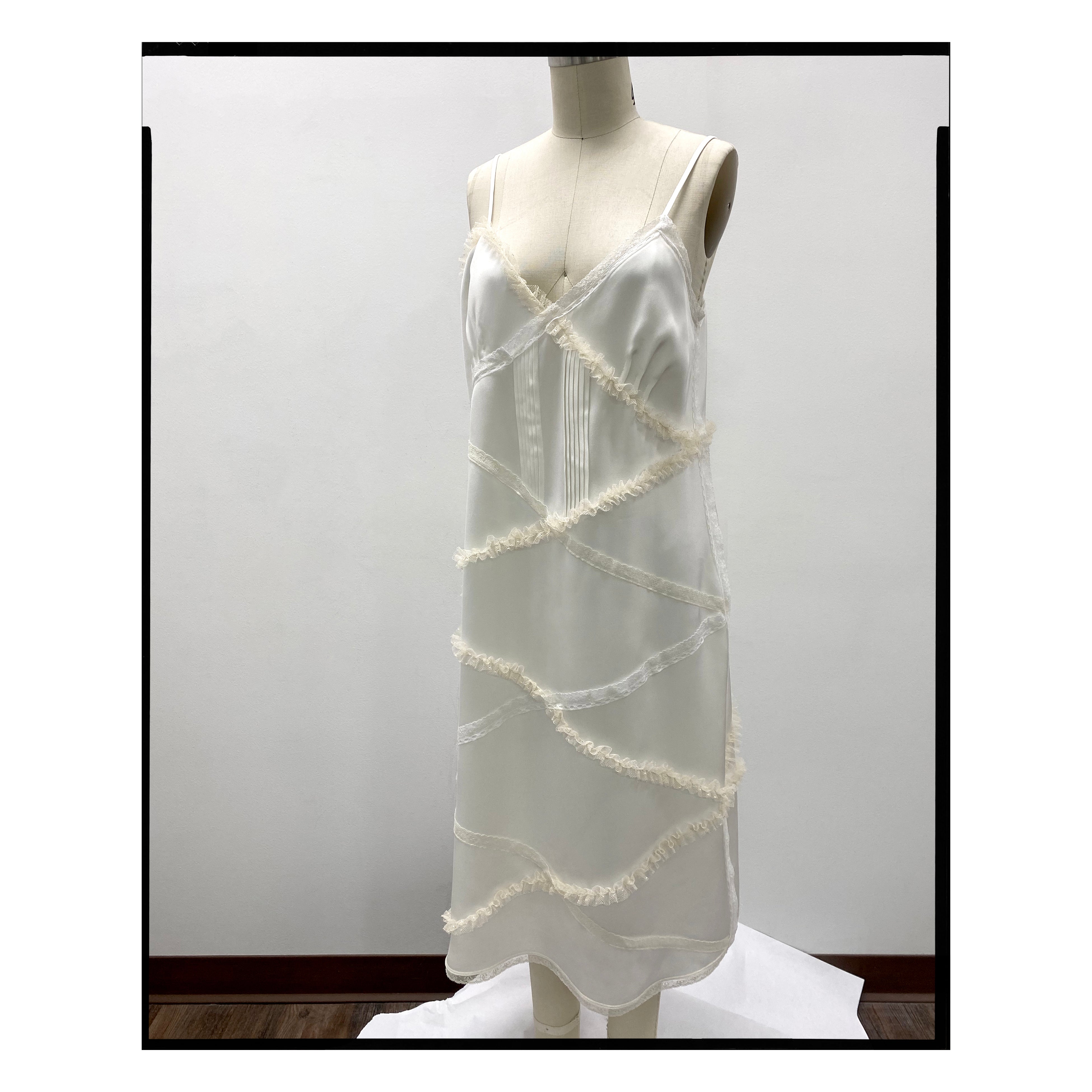 Ivory Pintucked Silk Crepe Slip Dress