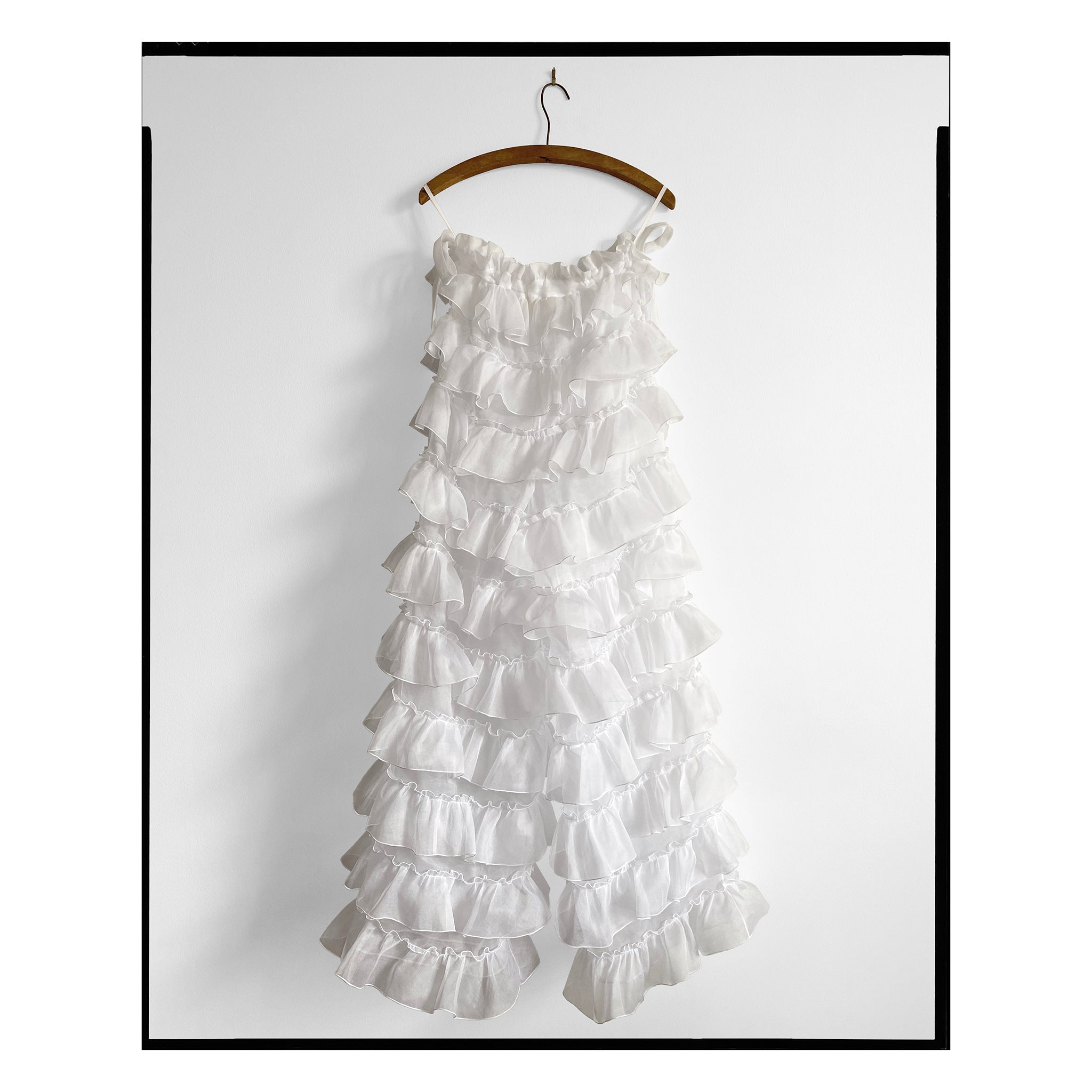 White Organdy Tie Waist Ruffled Pant