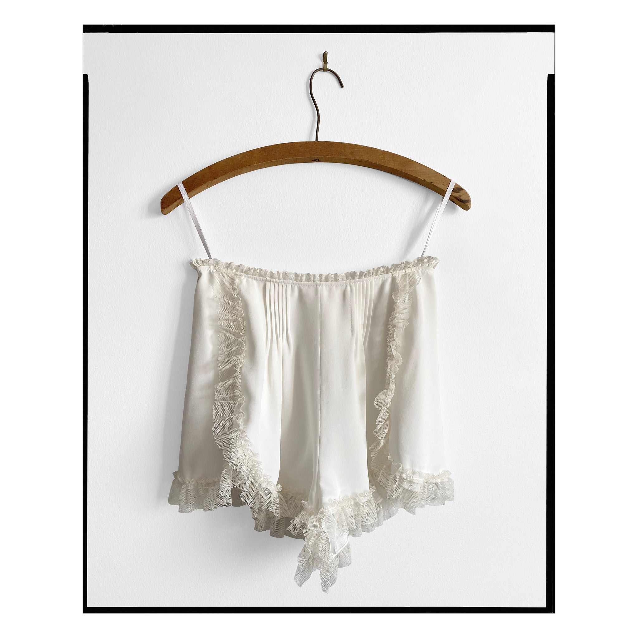 Ivory Pintucked Silk Crepe Tap Shorts