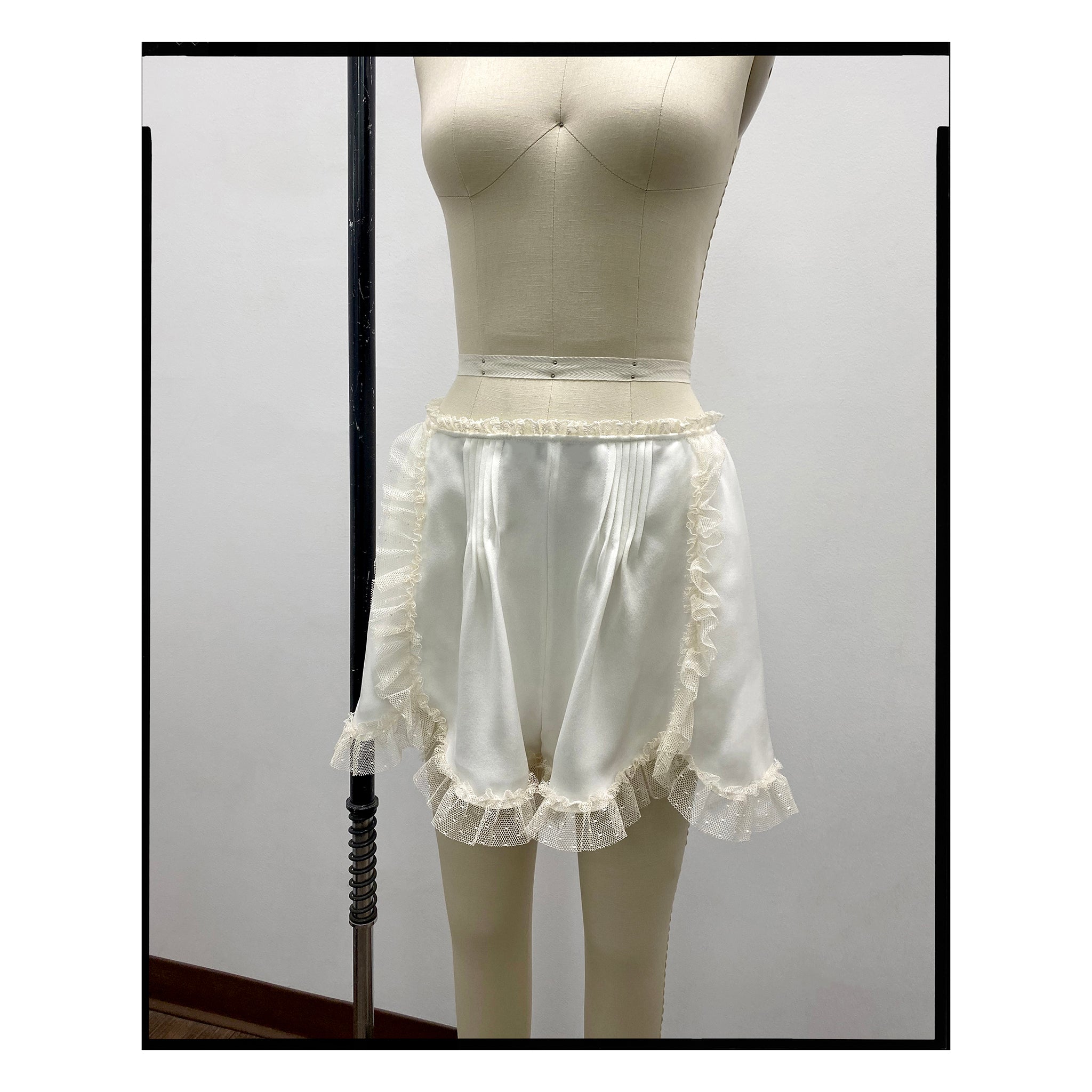 Ivory Pintucked Silk Crepe Tap Shorts
