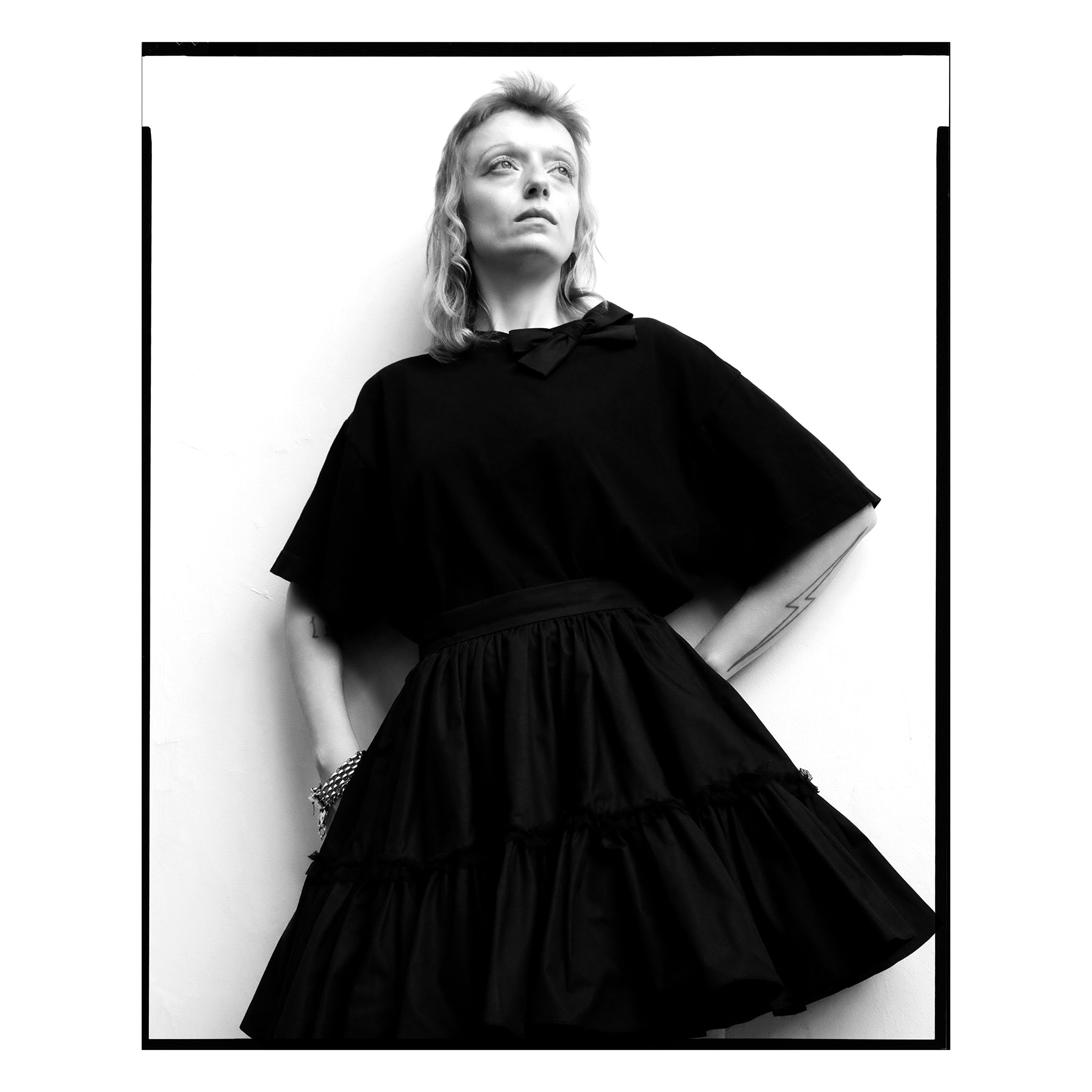 Black Poplin Single Bow Tee