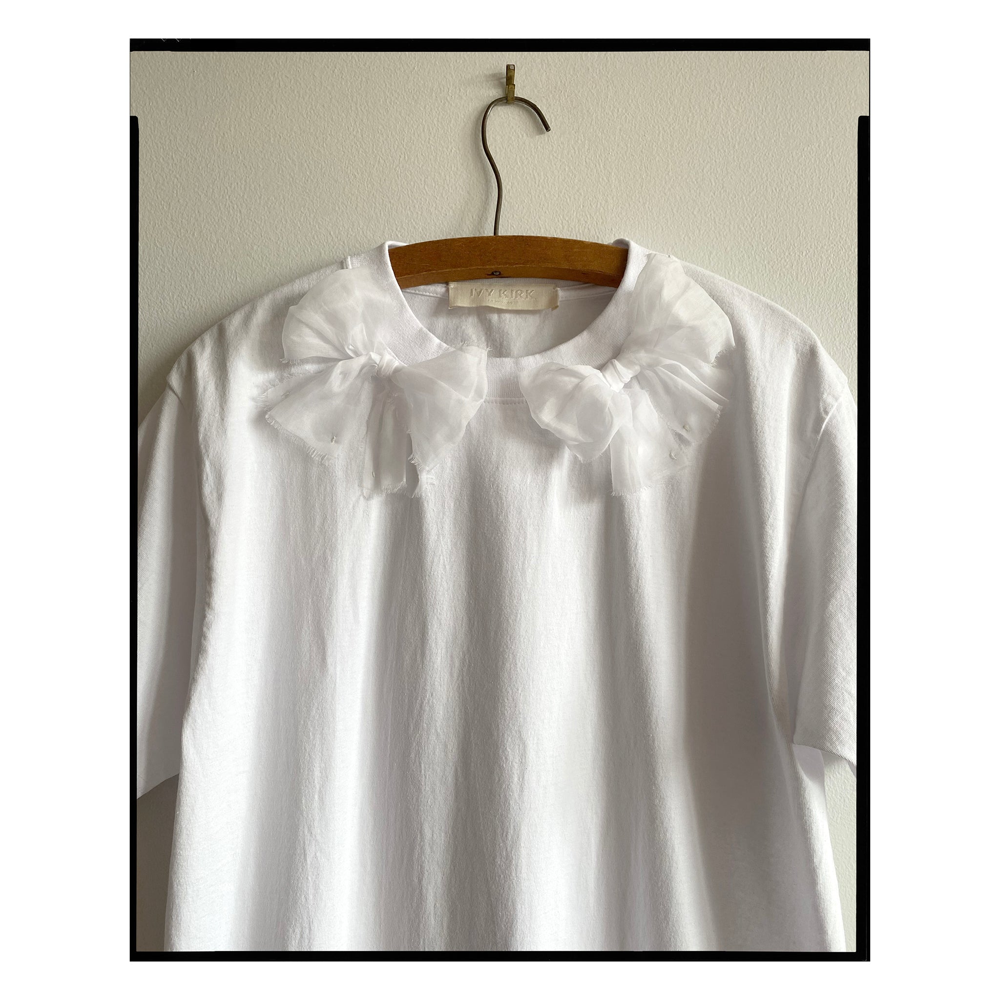White Cotton Organdy Bow Tee