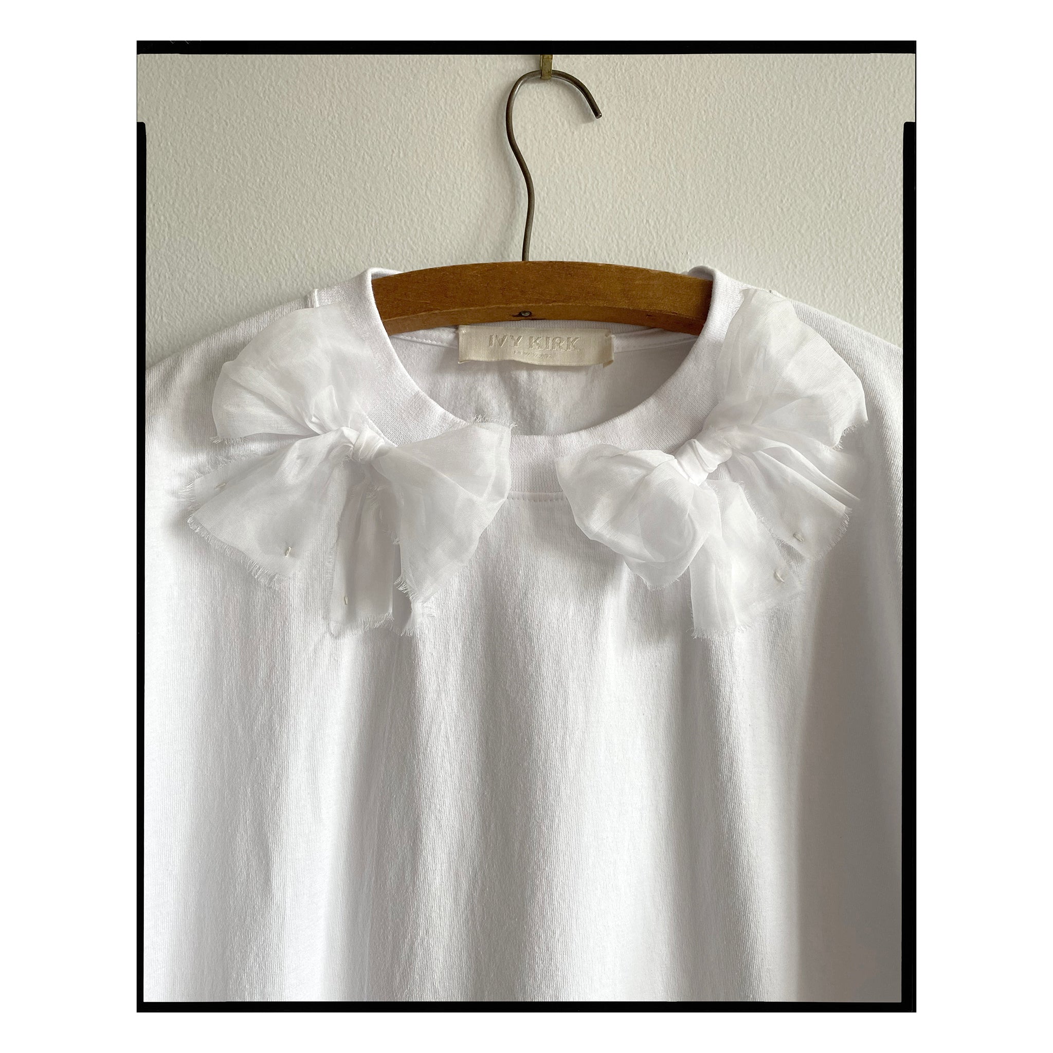 White Cotton Organdy Bow Tee