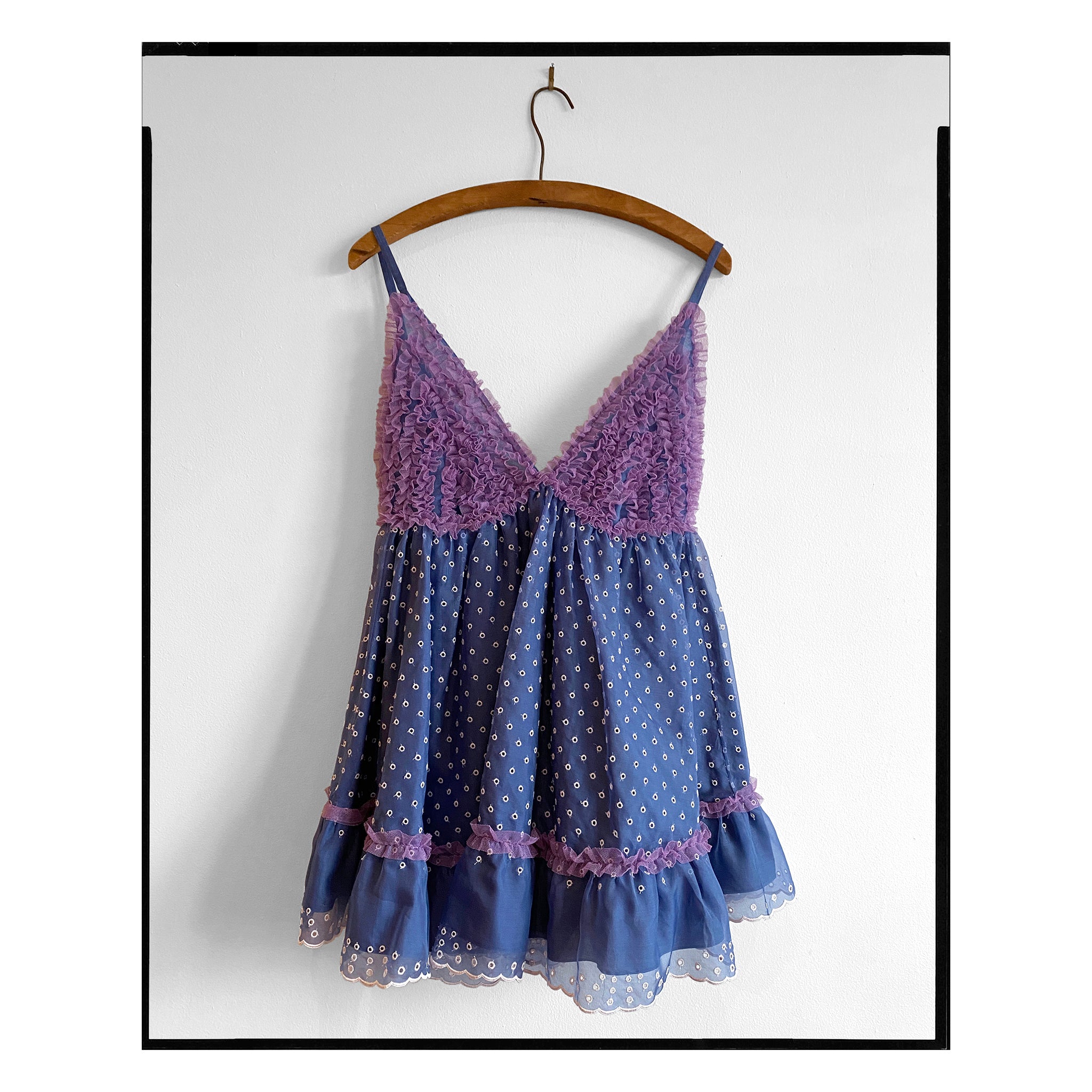 Blue San Gallo Silk Ruffled Mini Dress