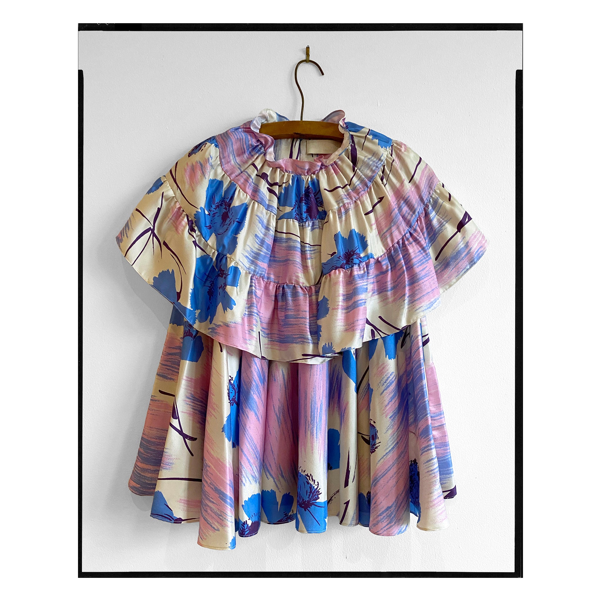Painterly Floral Silk Capelet Trapeze Top