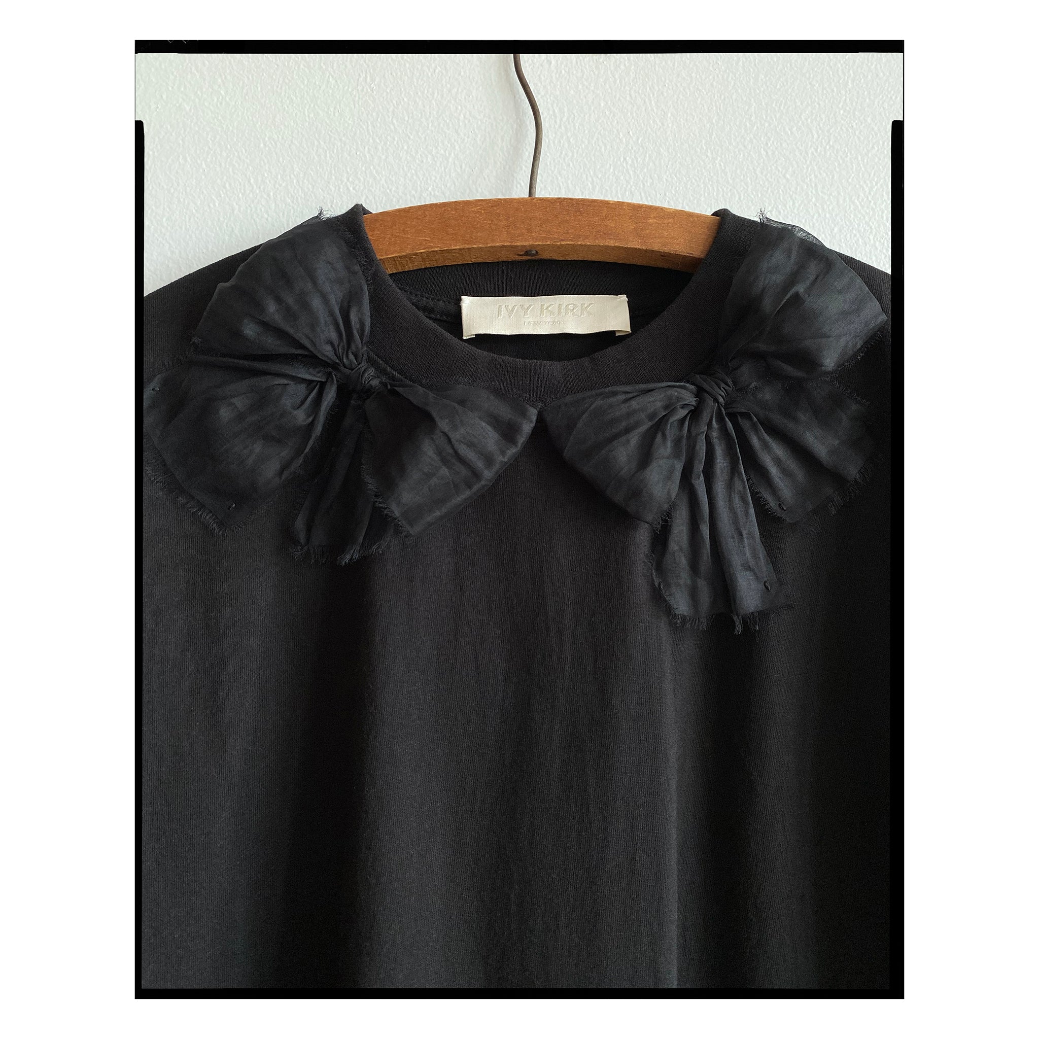 Black Cotton Organdy Bow Tee