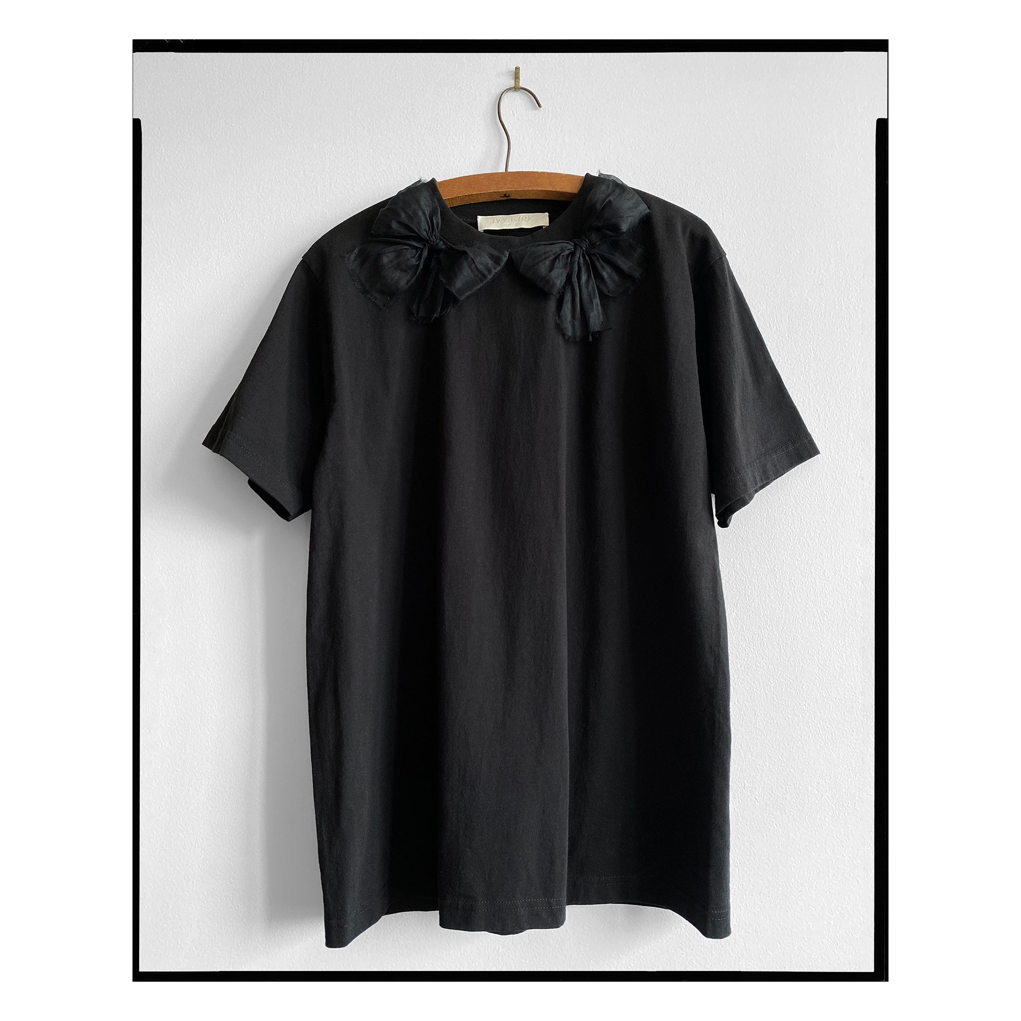 Black Cotton Organdy Bow Tee