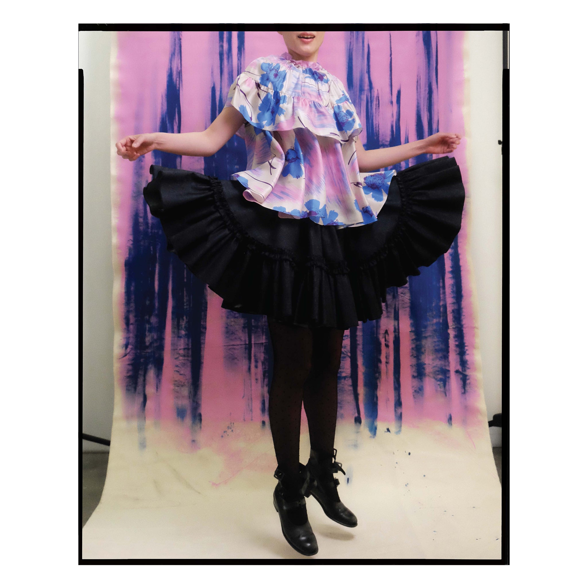 Painterly Floral Silk Capelet Trapeze Top