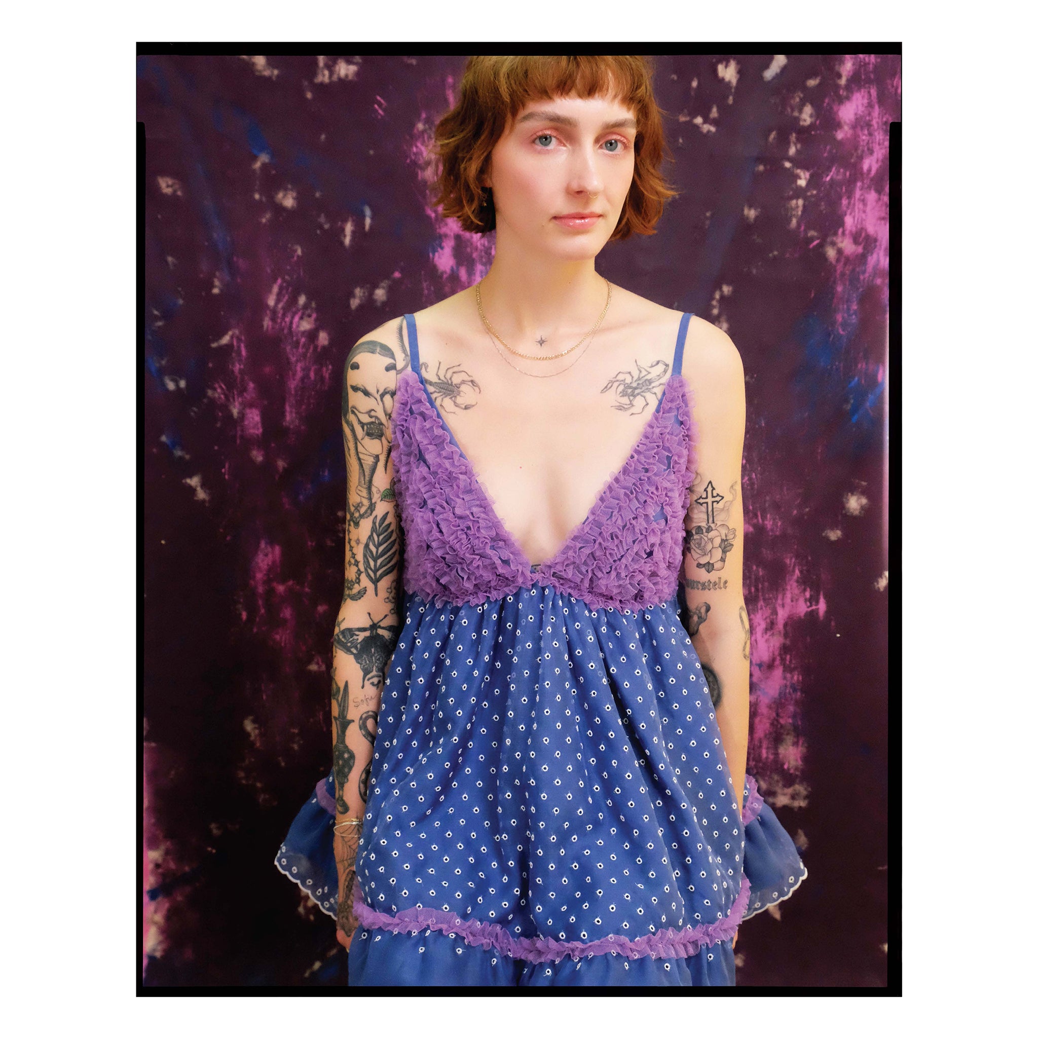 Blue San Gallo Silk Ruffled Mini Dress