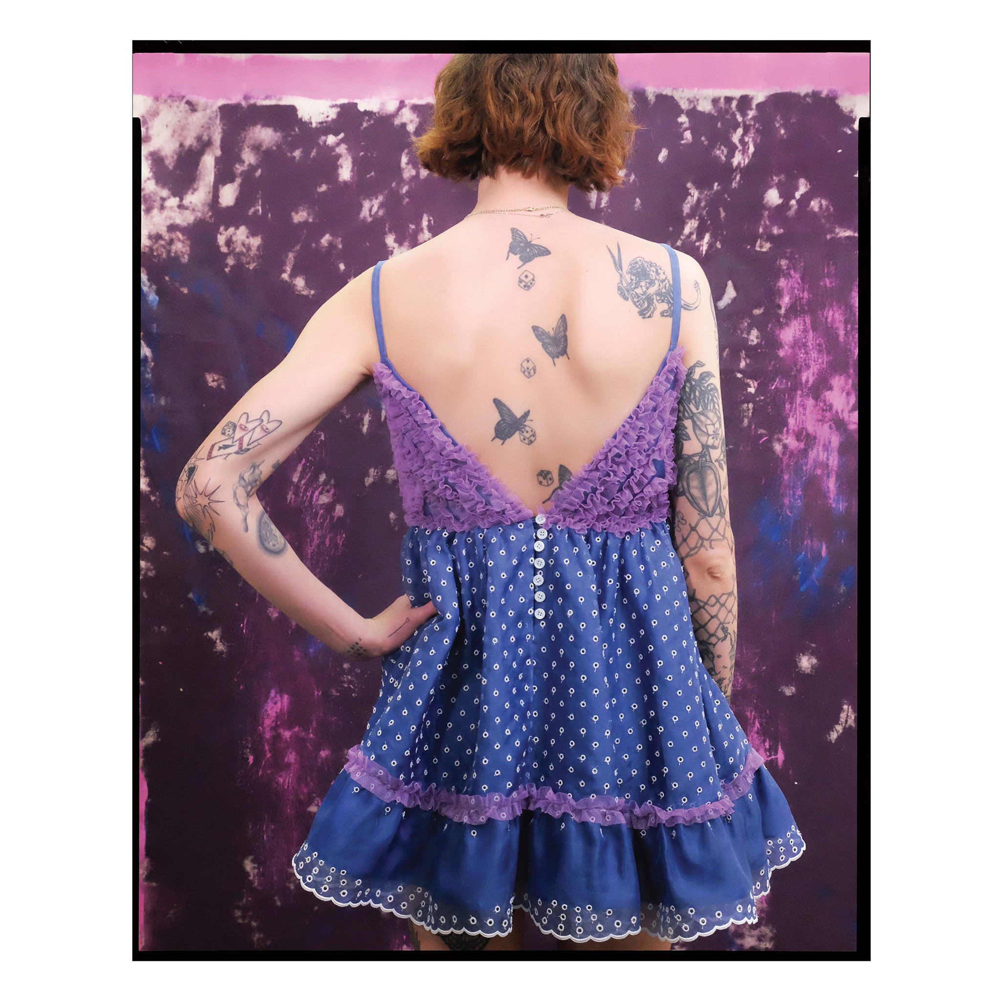 Blue San Gallo Silk Ruffled Mini Dress