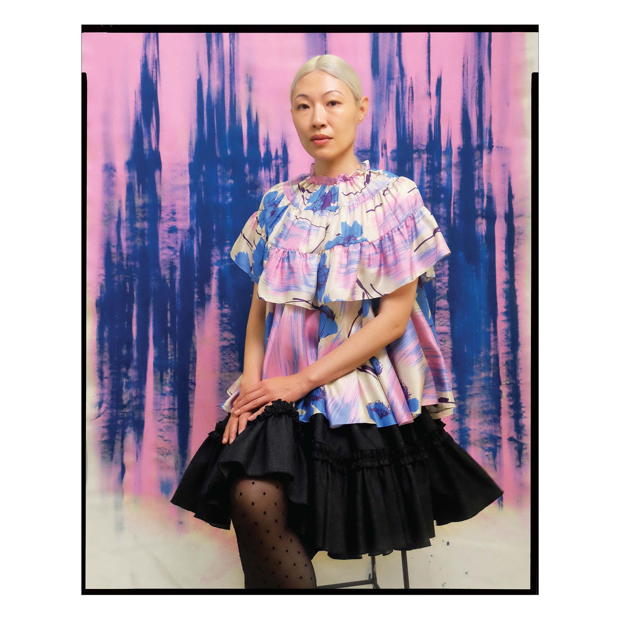 Painterly Floral Silk Capelet Trapeze Top