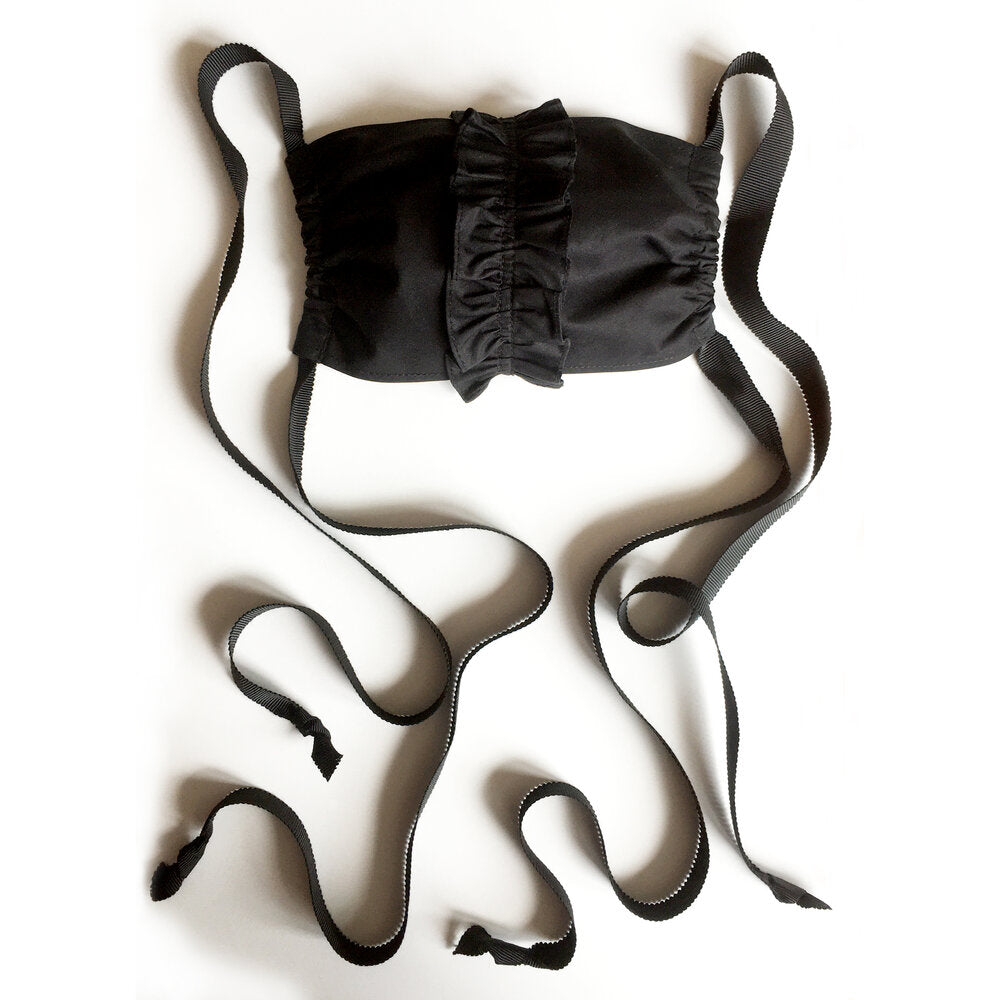 Black Poplin Ruffle Face Covering