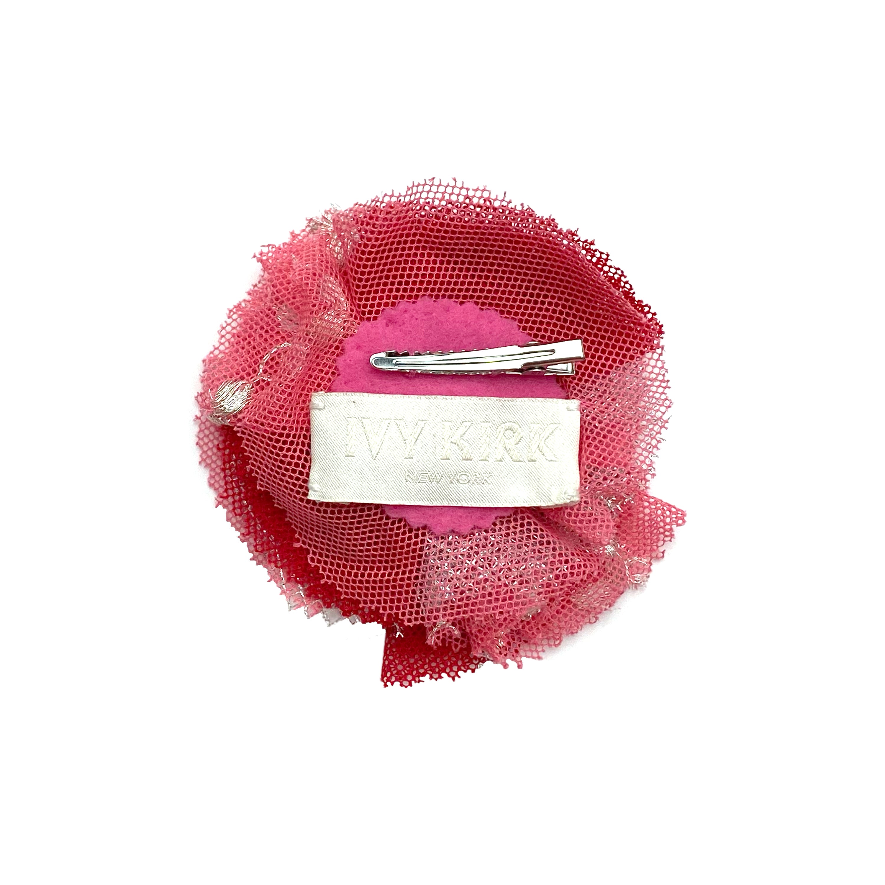 Pink & Red Embroidered Tulle Floral Clip