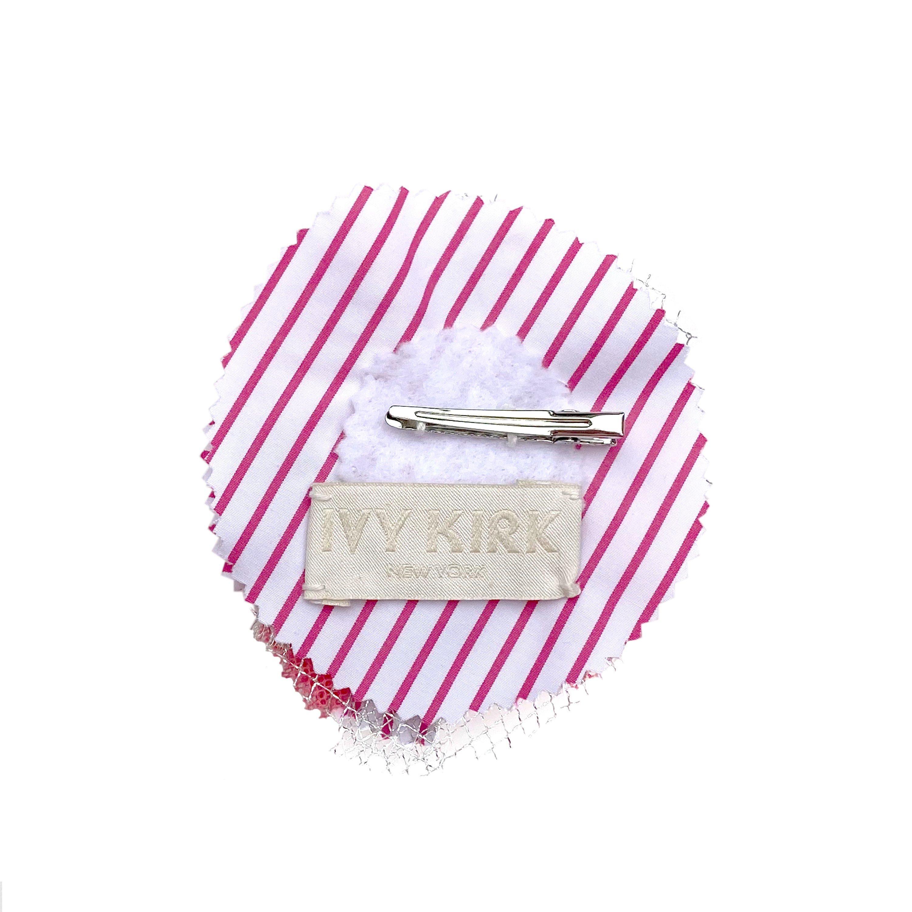 Pink Stripe & Silver Embroidery Floral Clip