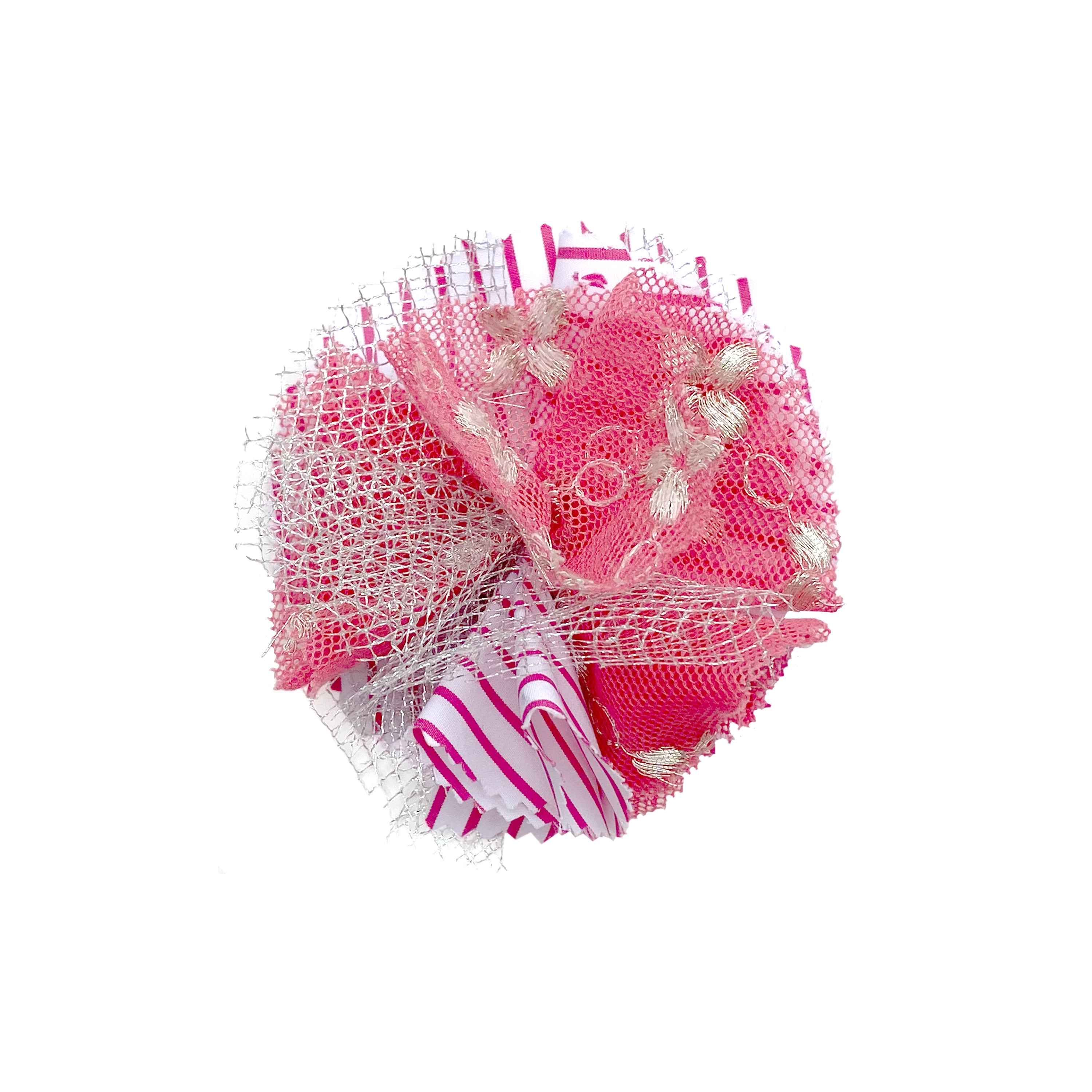 Pink Stripe & Silver Embroidery Floral Clip