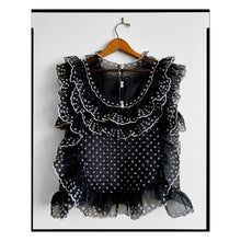 Load image into Gallery viewer, Black &amp; White San Gallo Organdy Ruffle Top
