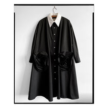 Load image into Gallery viewer, Black Rose Pocket Trapeze Shirt Dress
