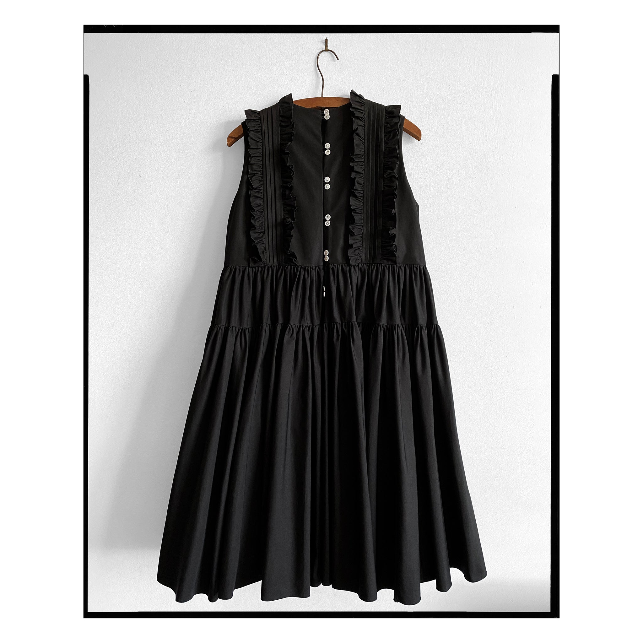 Black Pintuck Ruffle Flared Dress