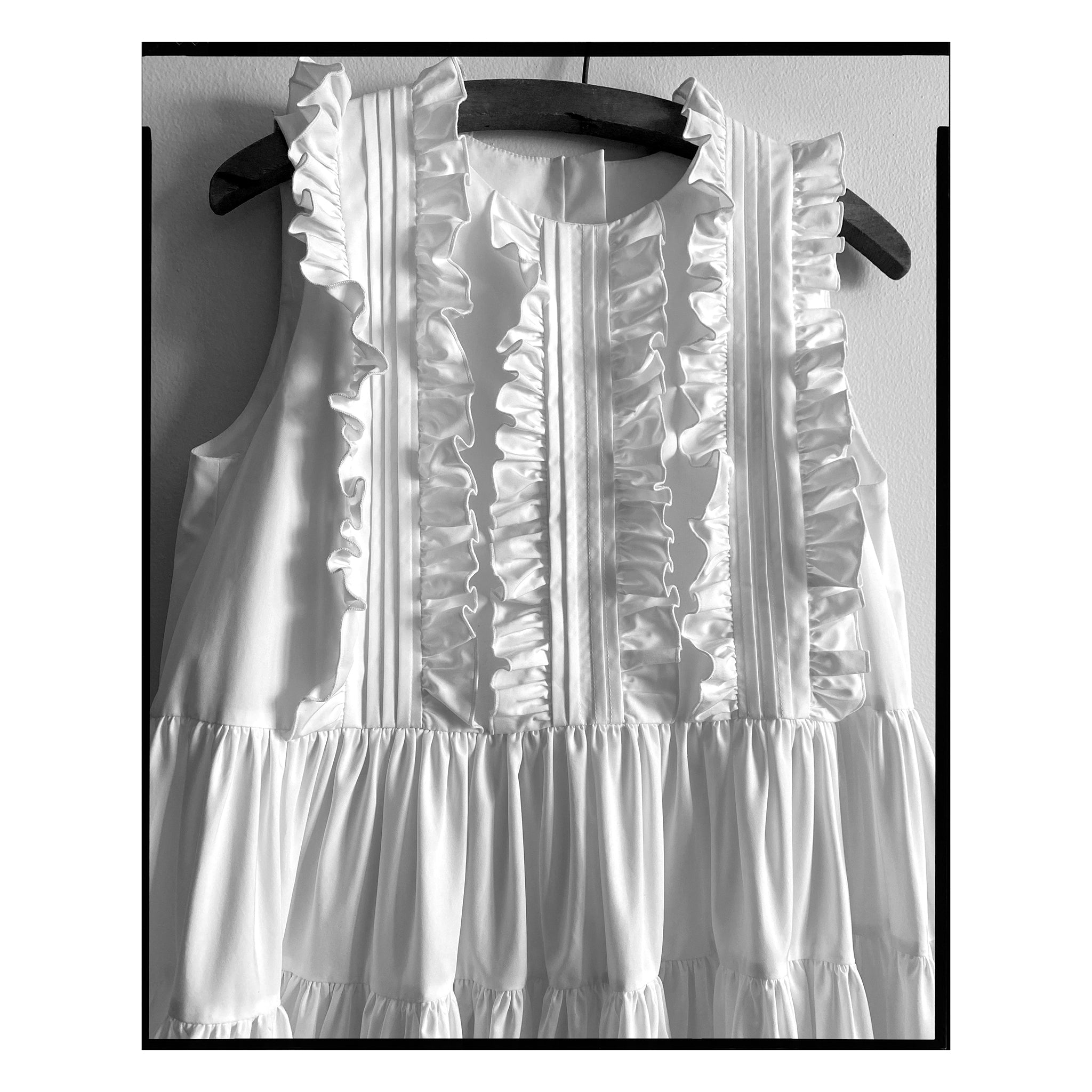 White Pintuck Ruffle Flared Dress