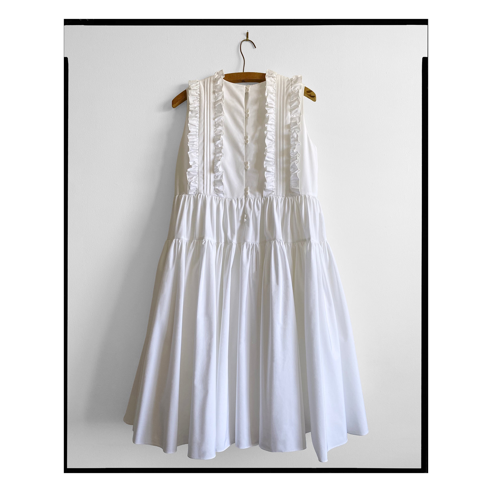 White Pintuck Ruffle Flared Dress