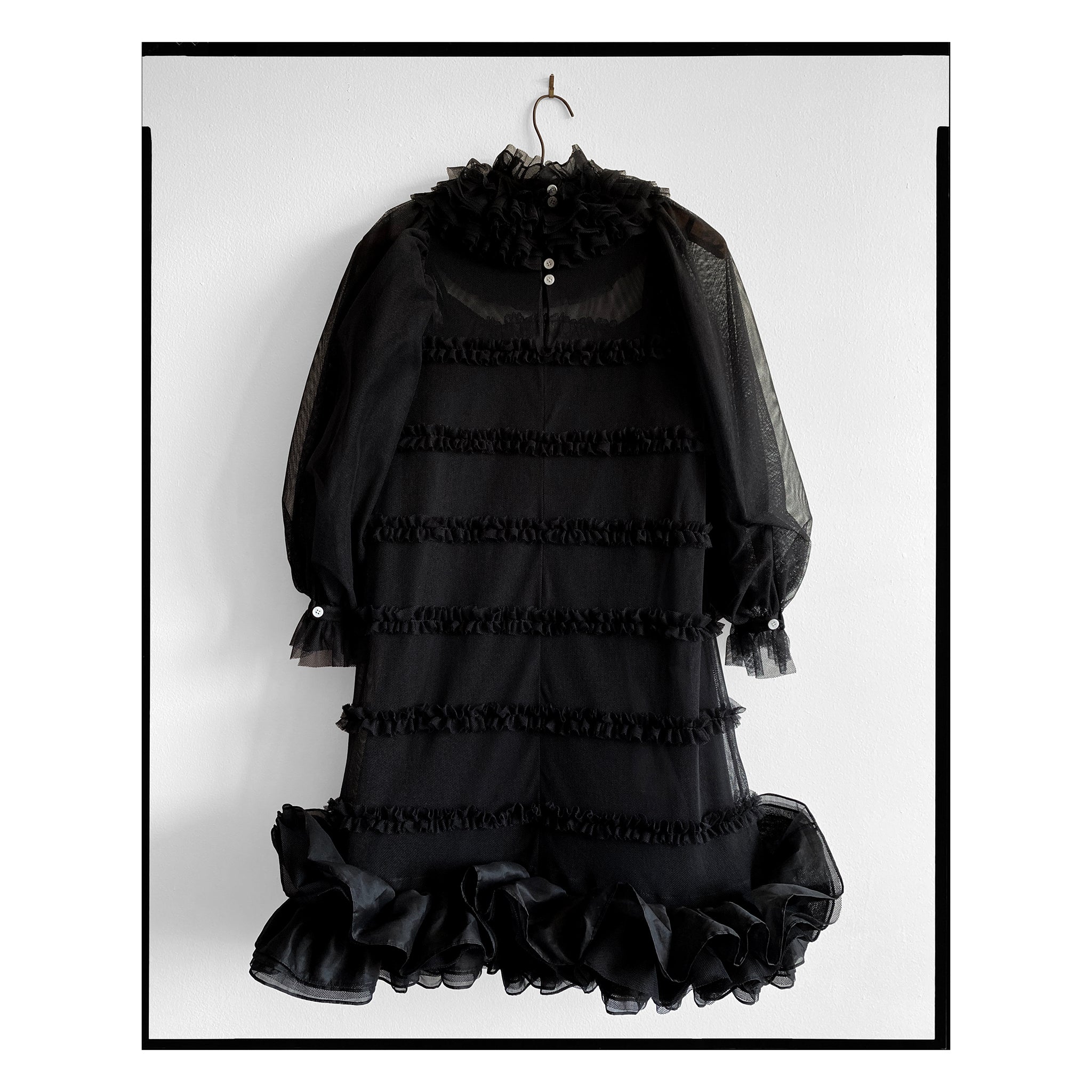 Black Cotton Tulle Ruffle Hem Shift Dress