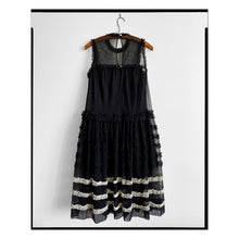 Load image into Gallery viewer, Black Cotton Tulle Striped Midi Dress
