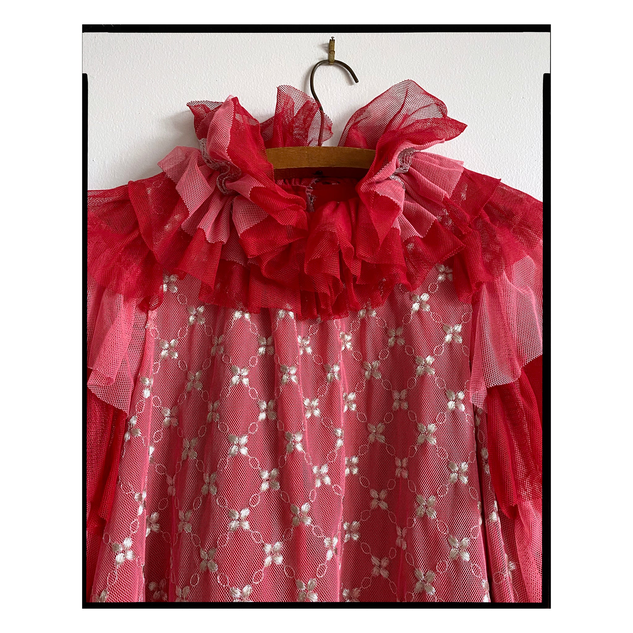 Embellished Pink & Red Cotton Tulle Pierrot Trapeze Dress