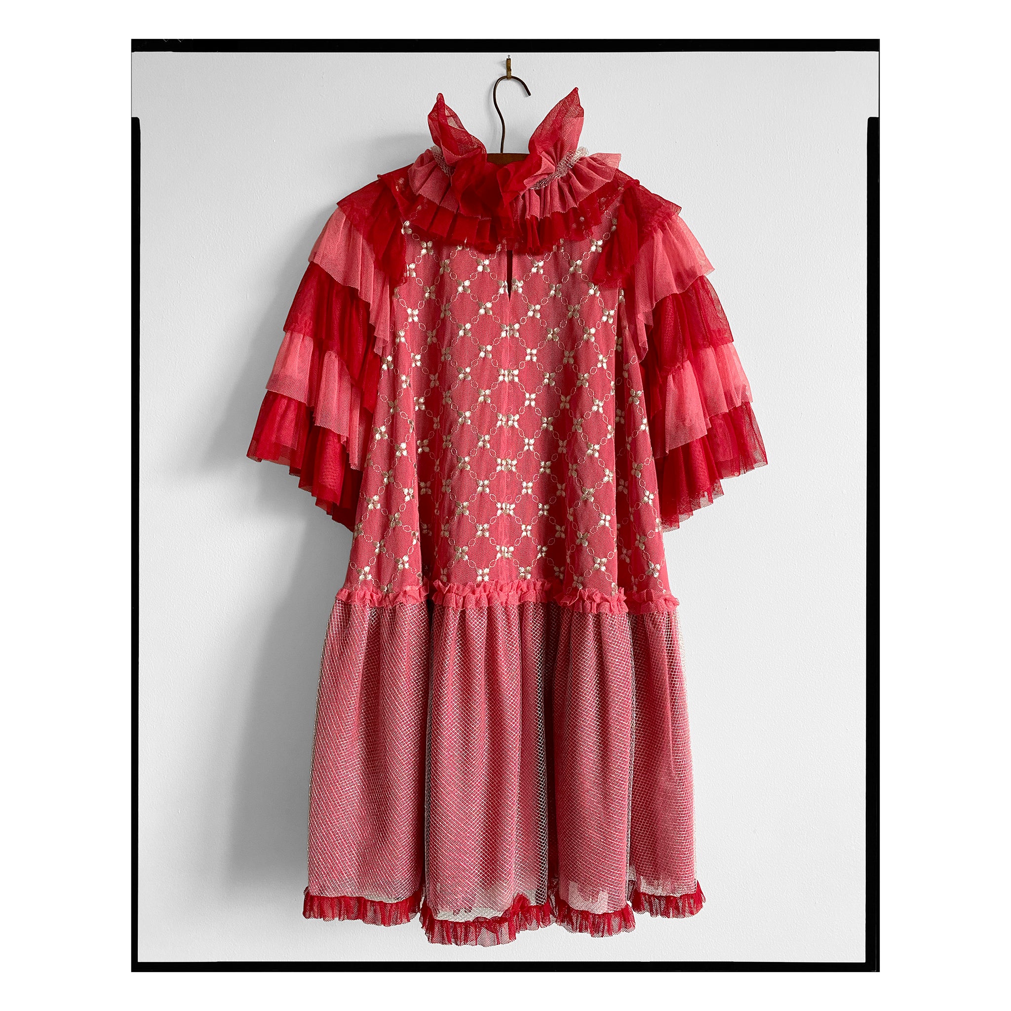 Embellished Pink & Red Cotton Tulle Pierrot Trapeze Dress