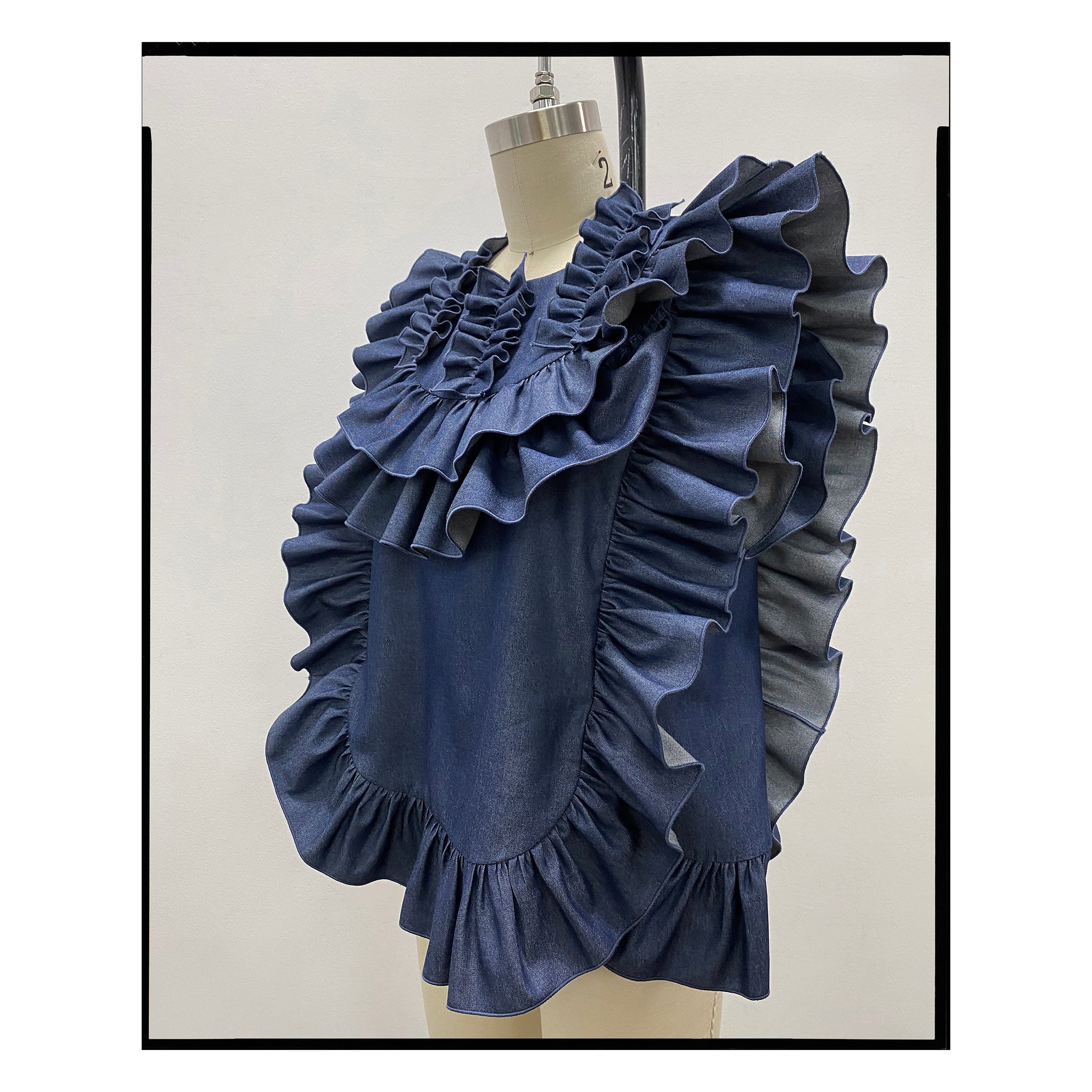 Denim Ruffle Yoke Top