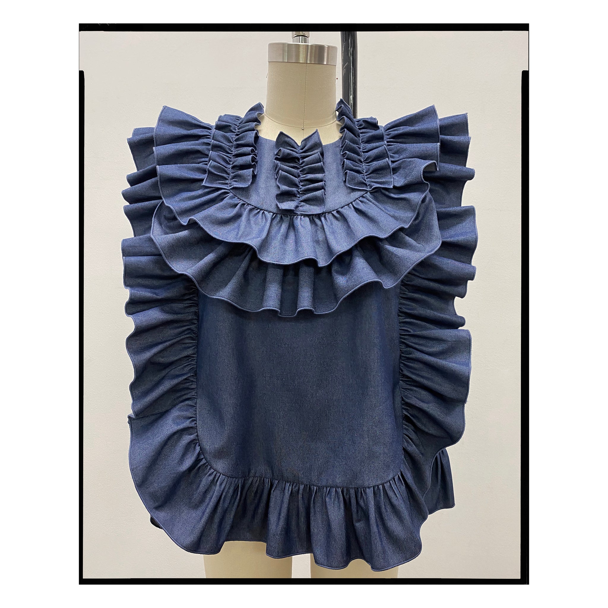 Denim Ruffle Yoke Top
