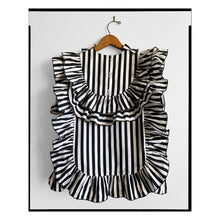 Load image into Gallery viewer, Black &amp; White Stripe Poplin Ruffle Yoke Top

