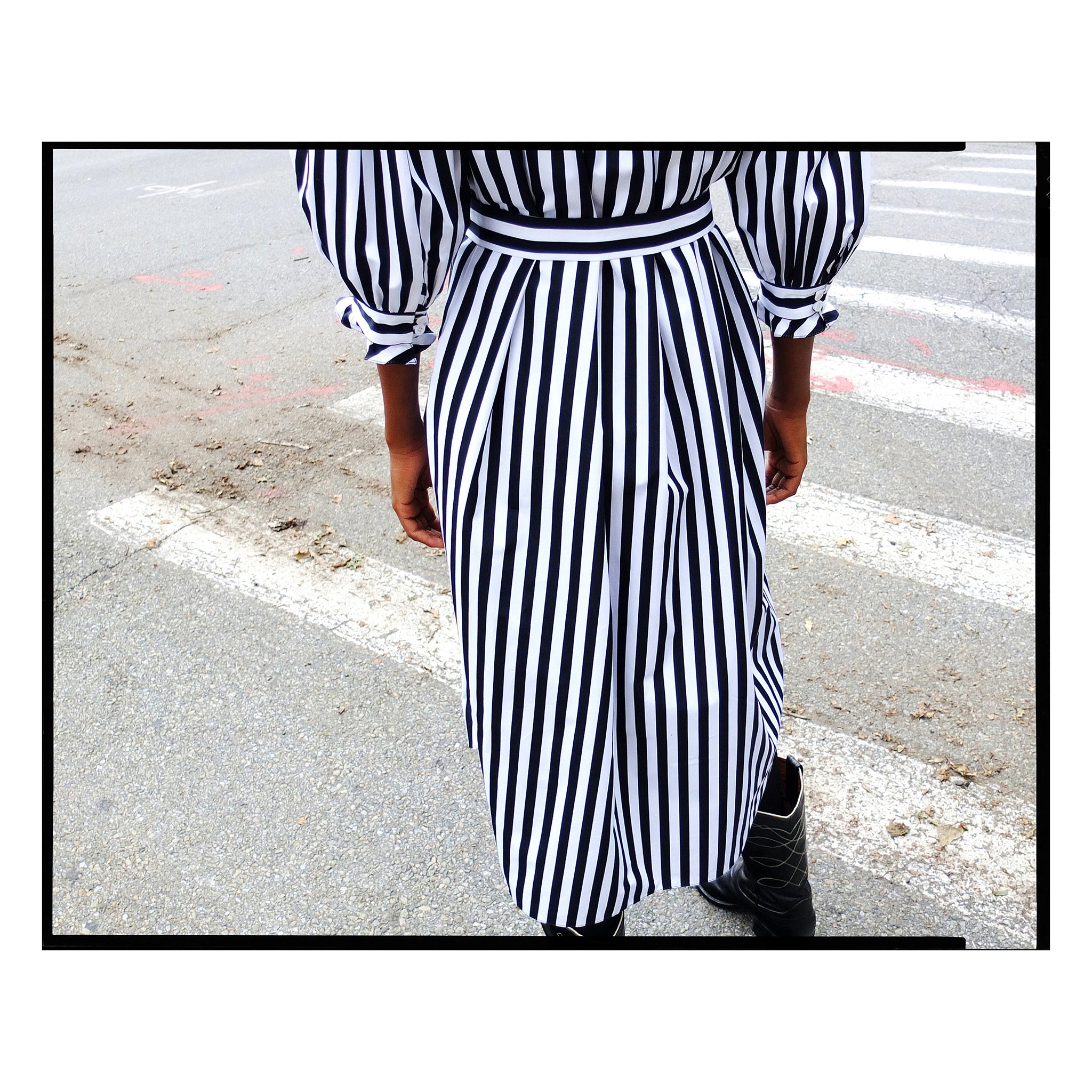 Black & White Striped Poplin Bow Dress